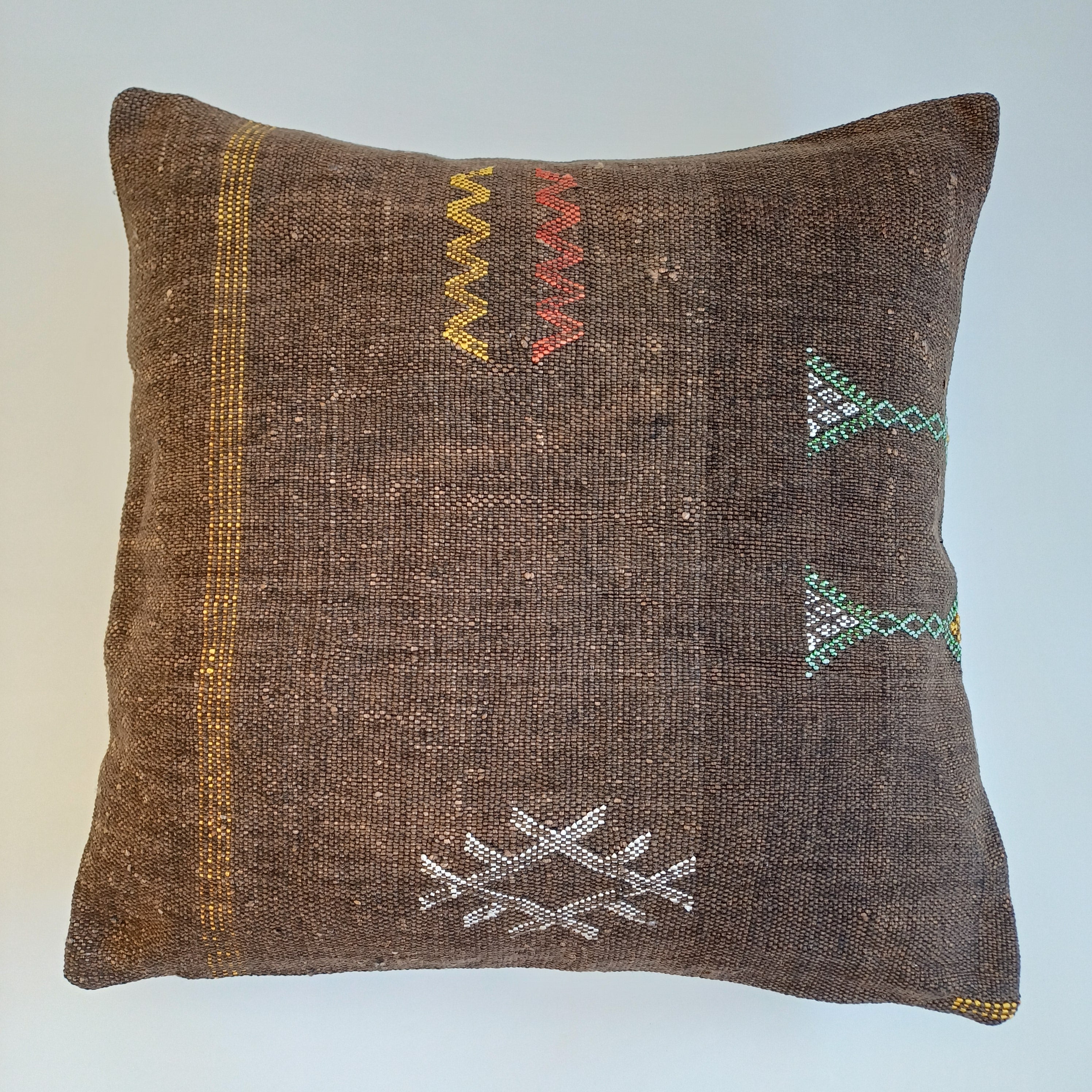 Moroccan Handmade Charcoal Brown Cactus Silk Cushion Cover 20''x20'' / 50x50 CM