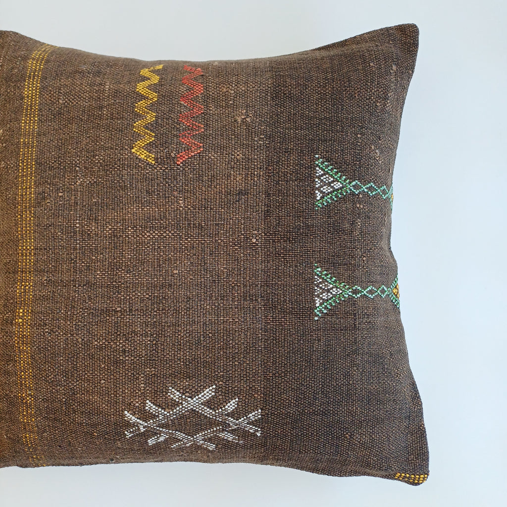 Moroccan Handmade Charcoal Brown Cactus Silk Cushion Cover 20''x20'' / 50x50 CM