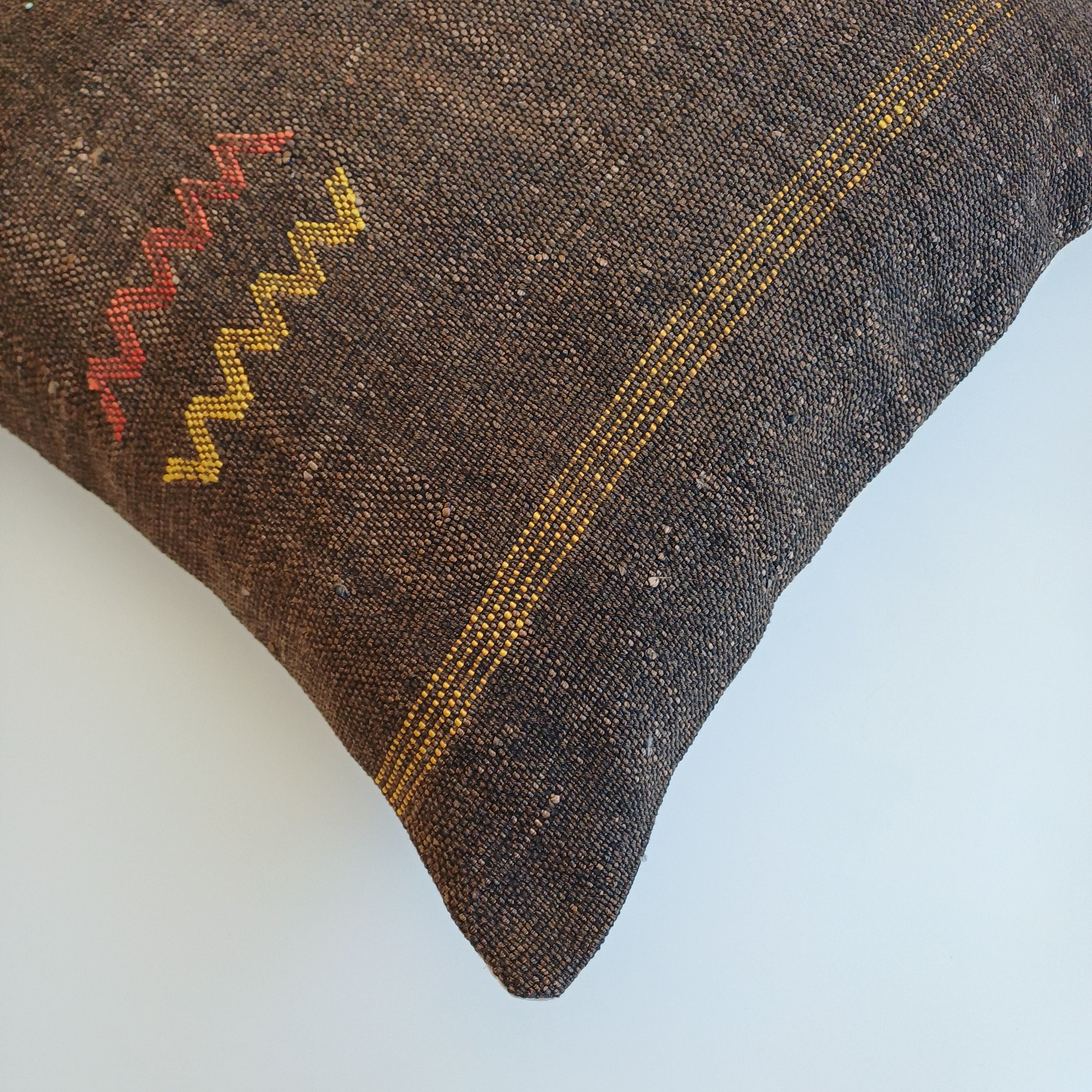 Moroccan Handmade Charcoal Brown Cactus Silk Cushion Cover 20''x20'' / 50x50 CM