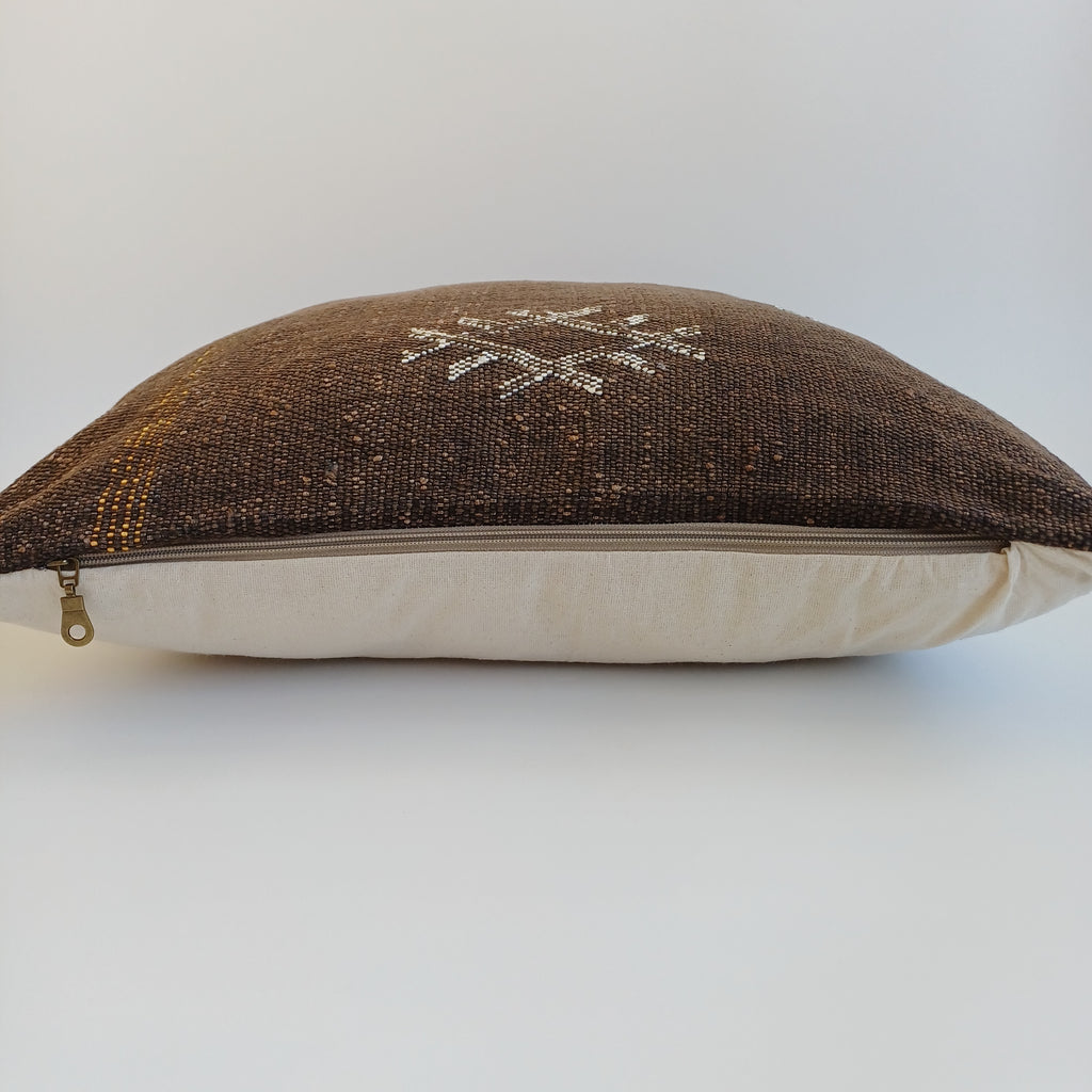 Moroccan Handmade Charcoal Brown Cactus Silk Cushion Cover 20''x20'' / 50x50 CM