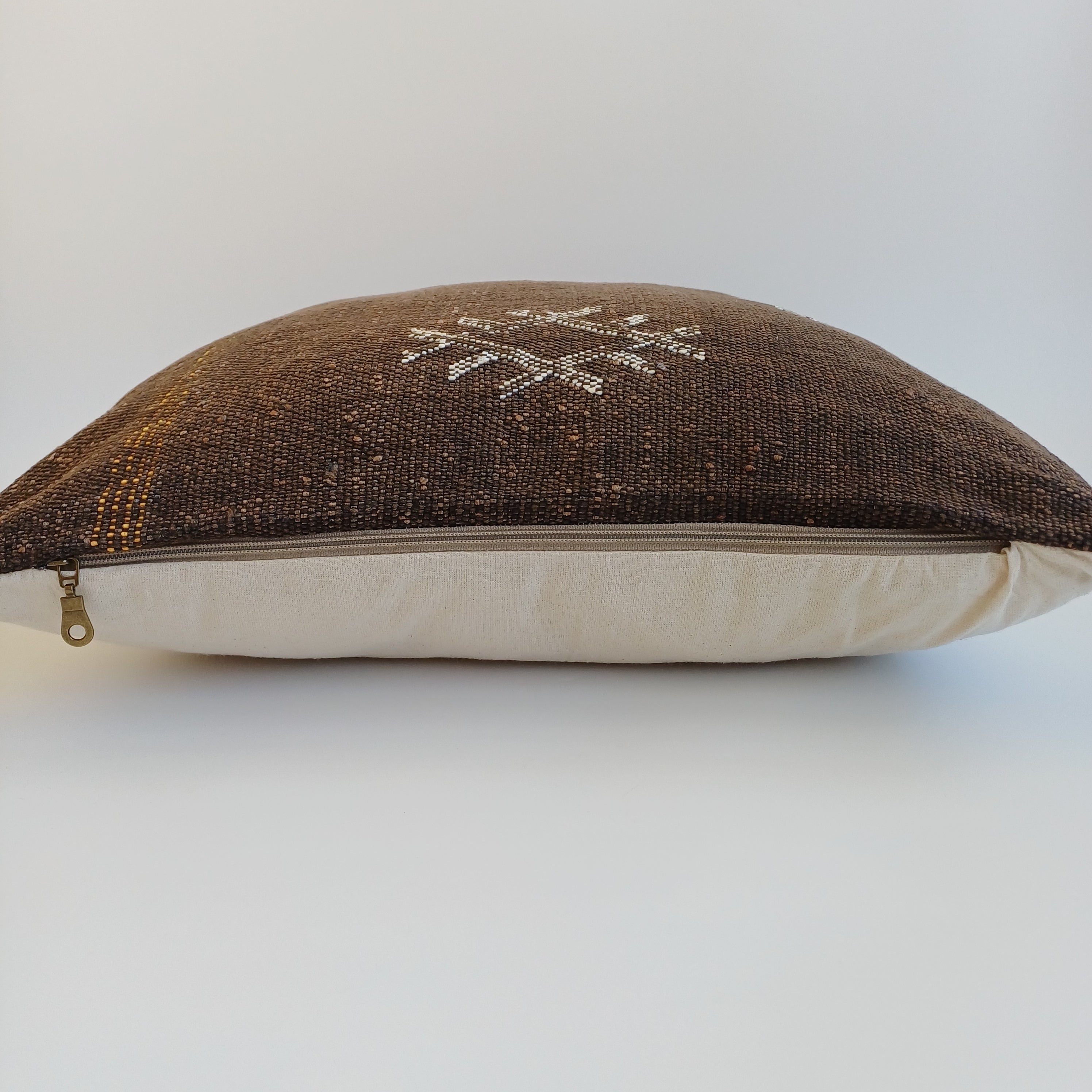 Moroccan Handmade Charcoal Brown Cactus Silk Cushion Cover 20''x20'' / 50x50 CM