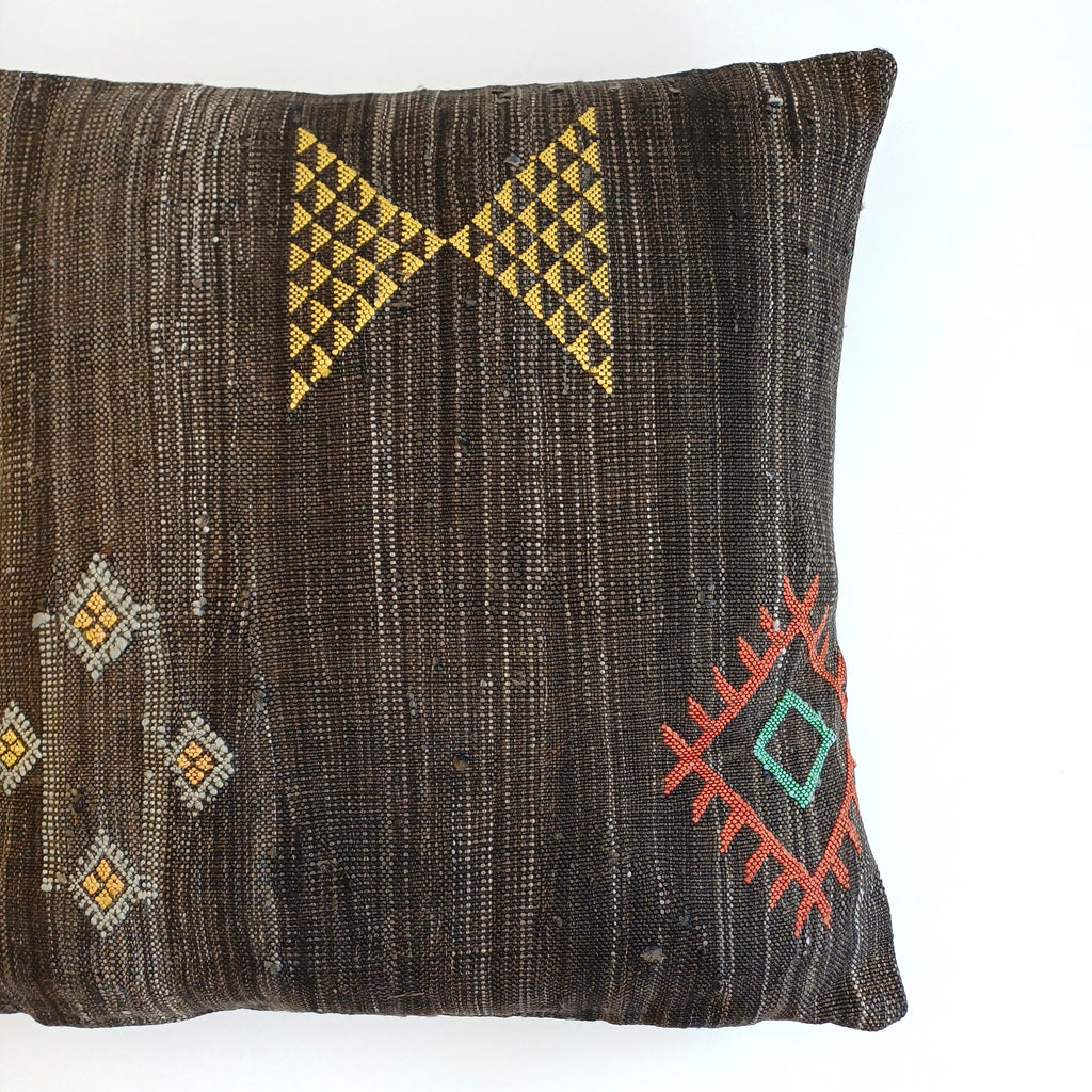 Moroccan Handmade Charcoal Brown Cactus Silk Cushion Cover 20''x20'' / 50x50 CM