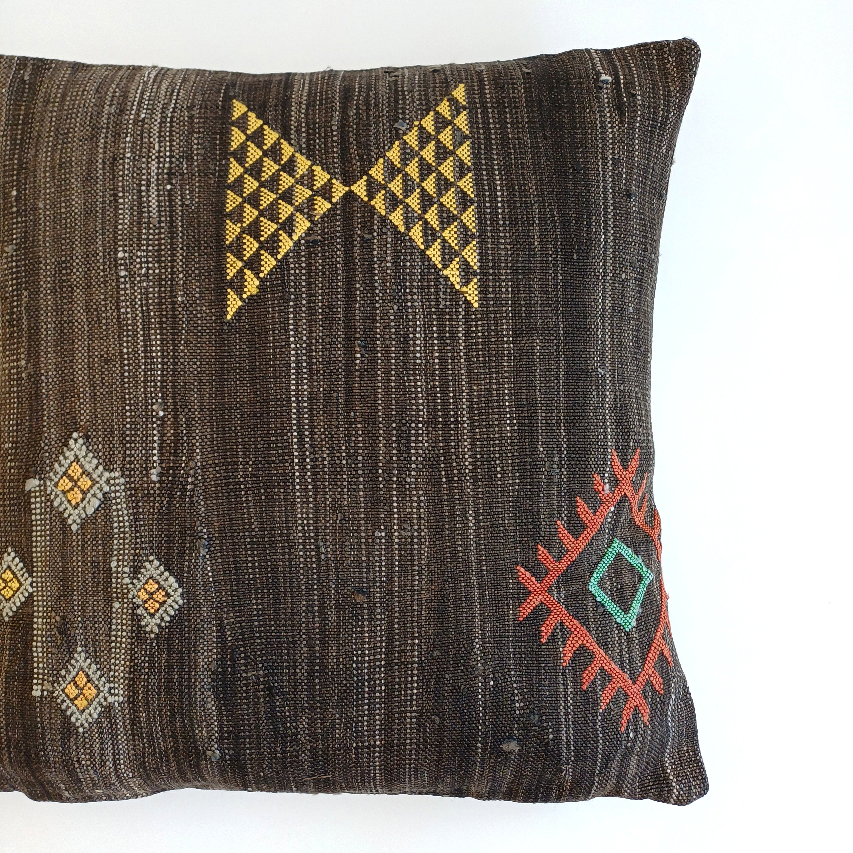 Moroccan Handmade Charcoal Brown Cactus Silk Cushion Cover 20''x20'' / 50x50 CM
