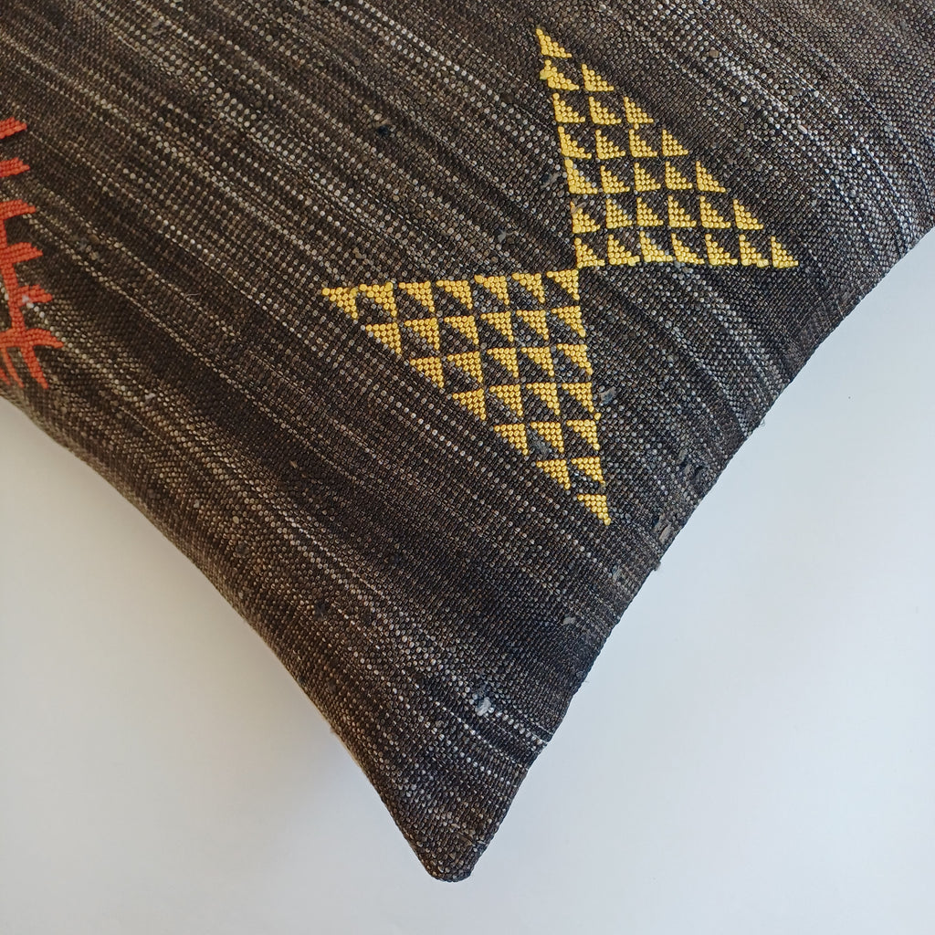 Moroccan Handmade Charcoal Brown Cactus Silk Cushion Cover 20''x20'' / 50x50 CM