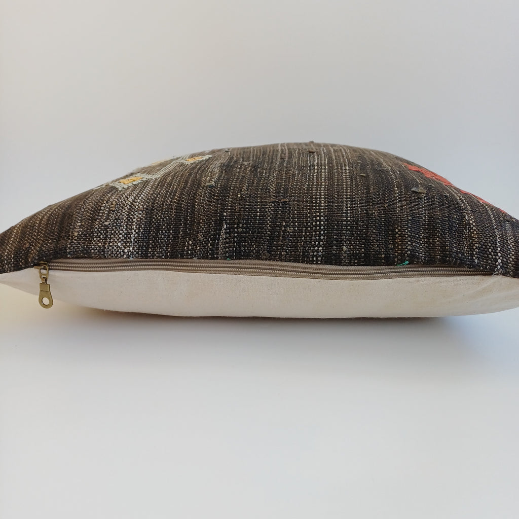Moroccan Handmade Charcoal Brown Cactus Silk Cushion Cover 20''x20'' / 50x50 CM