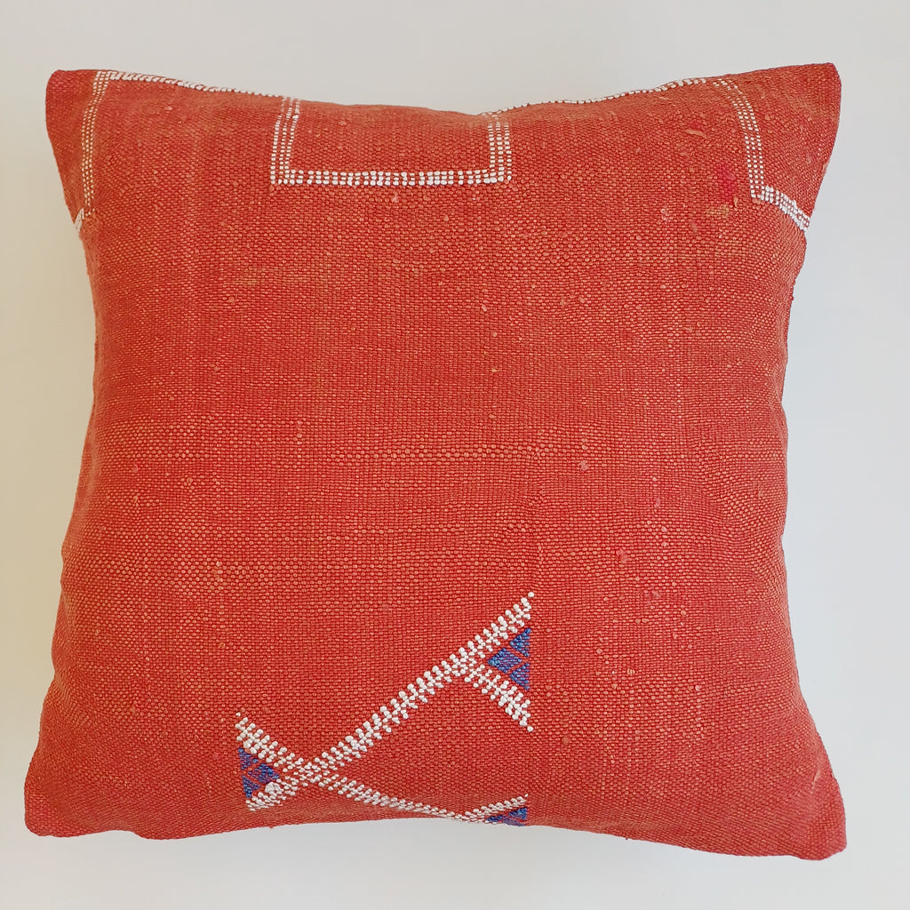 Moroccan Handmade Red Cactus Silk Cushion Cover 20''x20'' / 50x50 CM