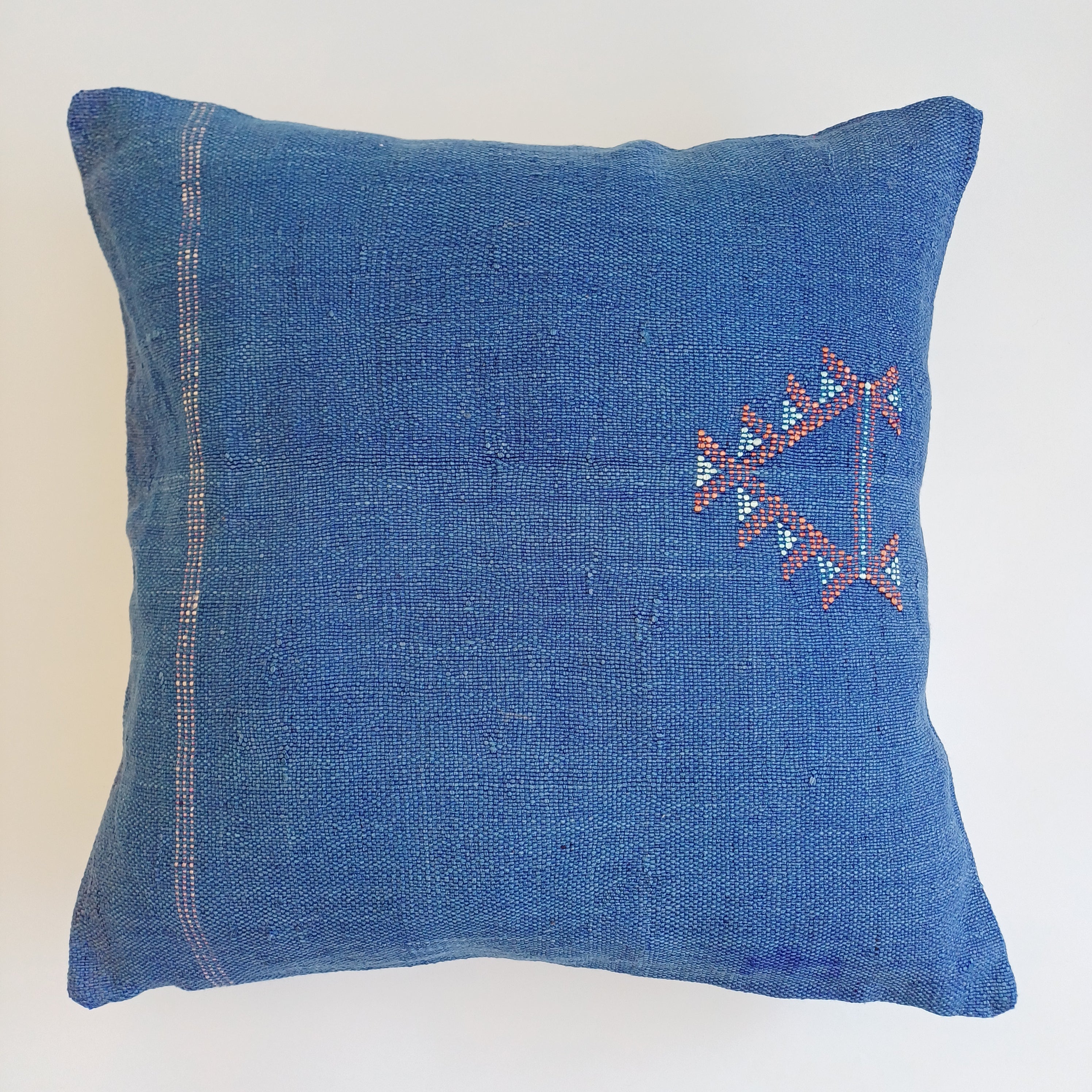 Moroccan Handmade Royal Blue Cactus Silk Cushion Cover 20''x20'' / 50x50 CM