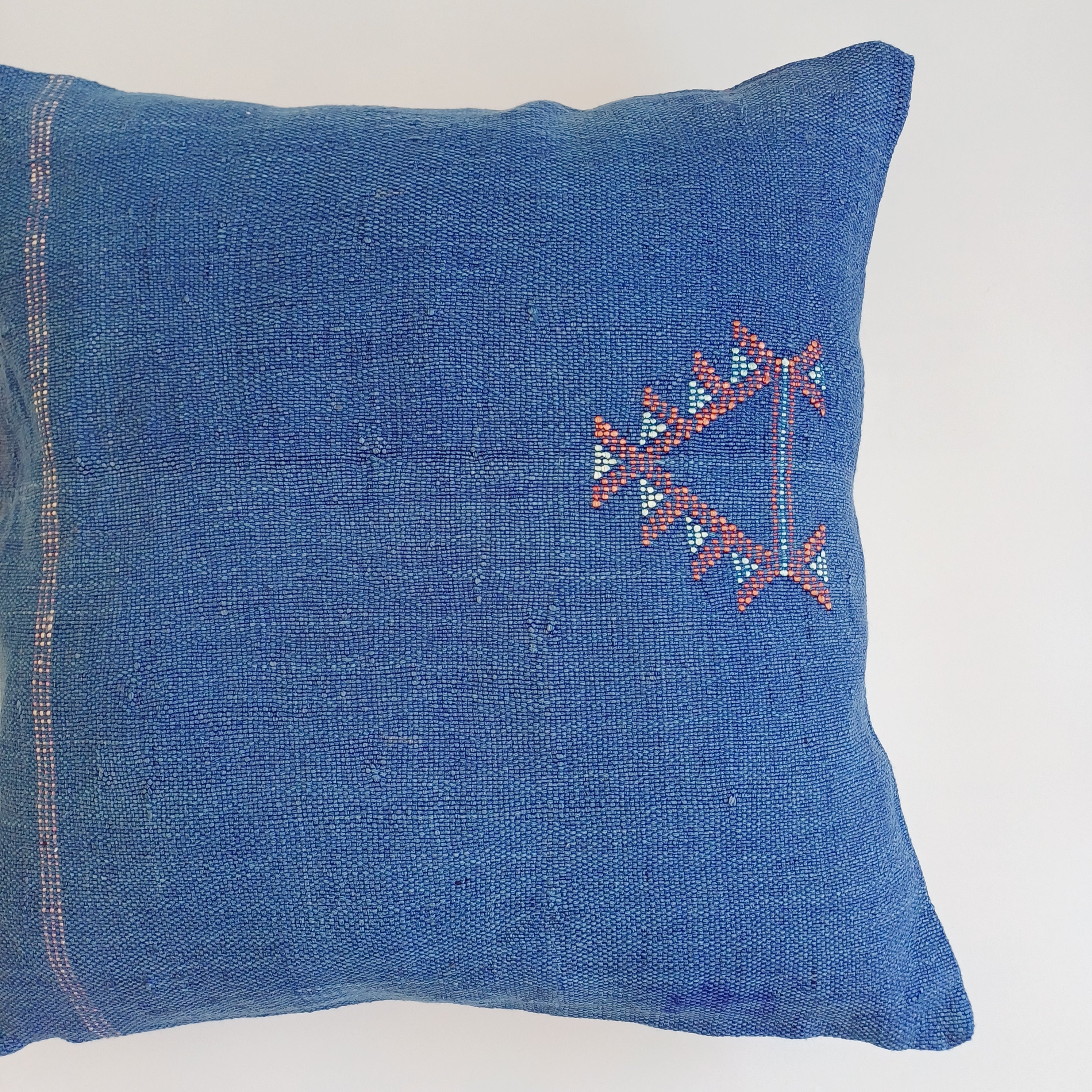 Moroccan Handmade Royal Blue Cactus Silk Cushion Cover 20''x20'' / 50x50 CM