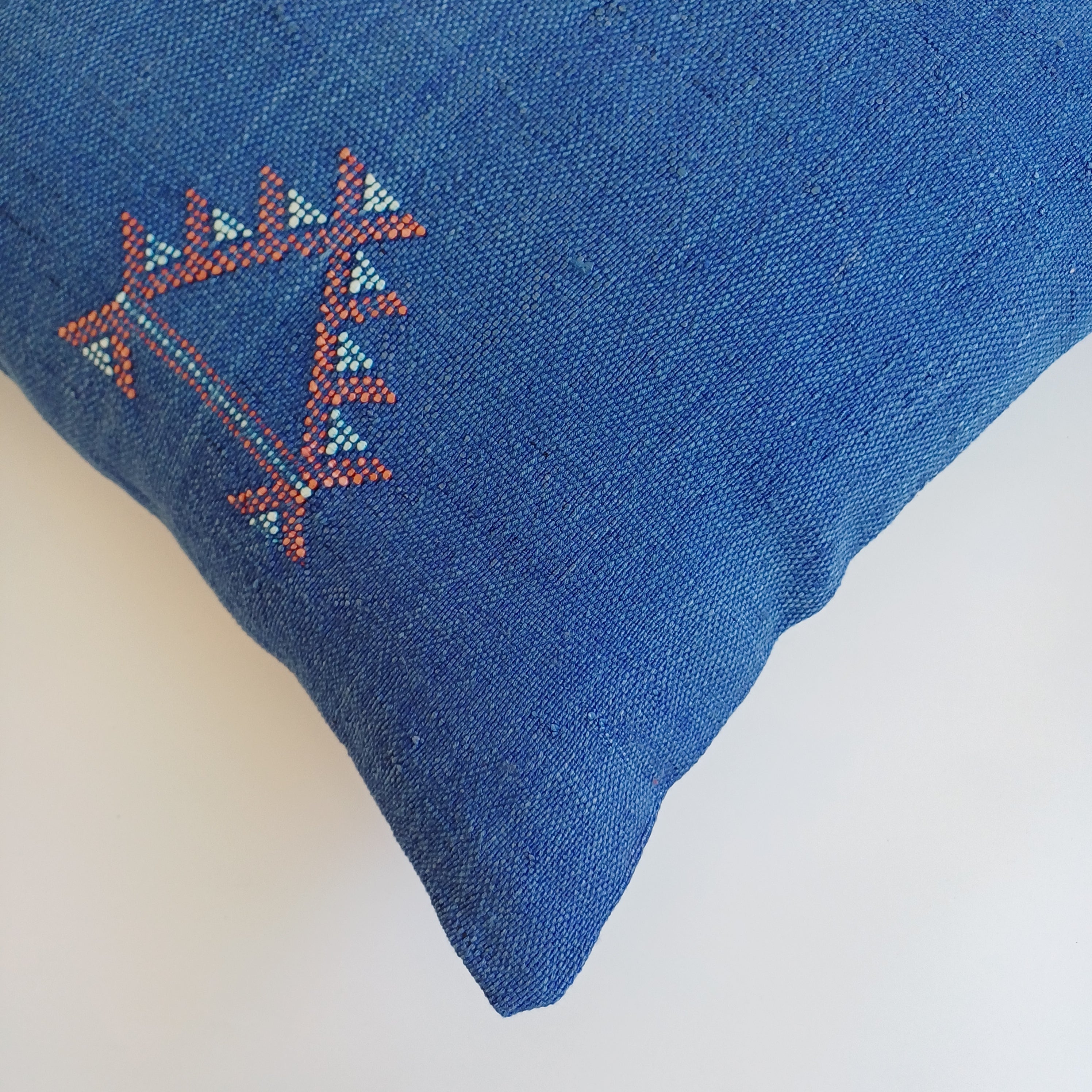 Moroccan Handmade Royal Blue Cactus Silk Cushion Cover 20''x20'' / 50x50 CM