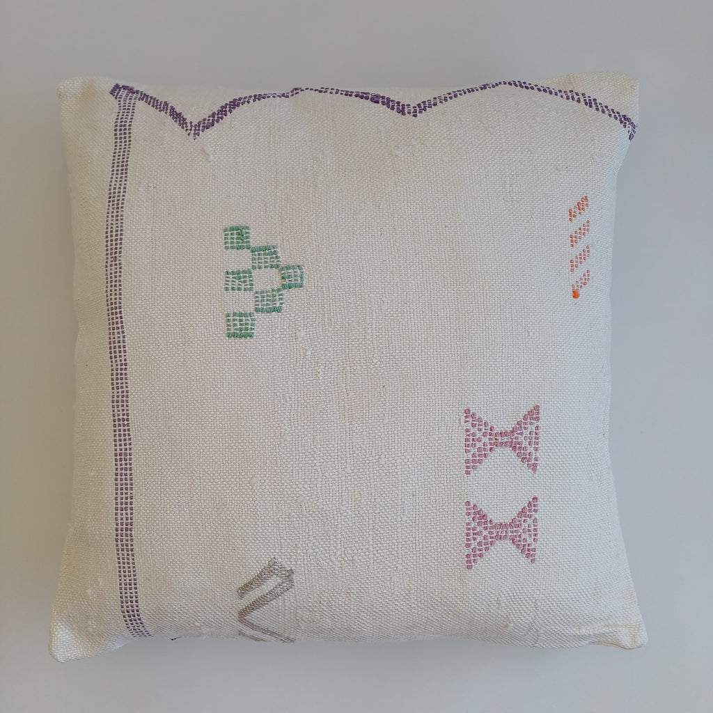 Moroccan Handmade Cream White Cactus Silk Cushion Cover 20''x20'' / 50x50 CM