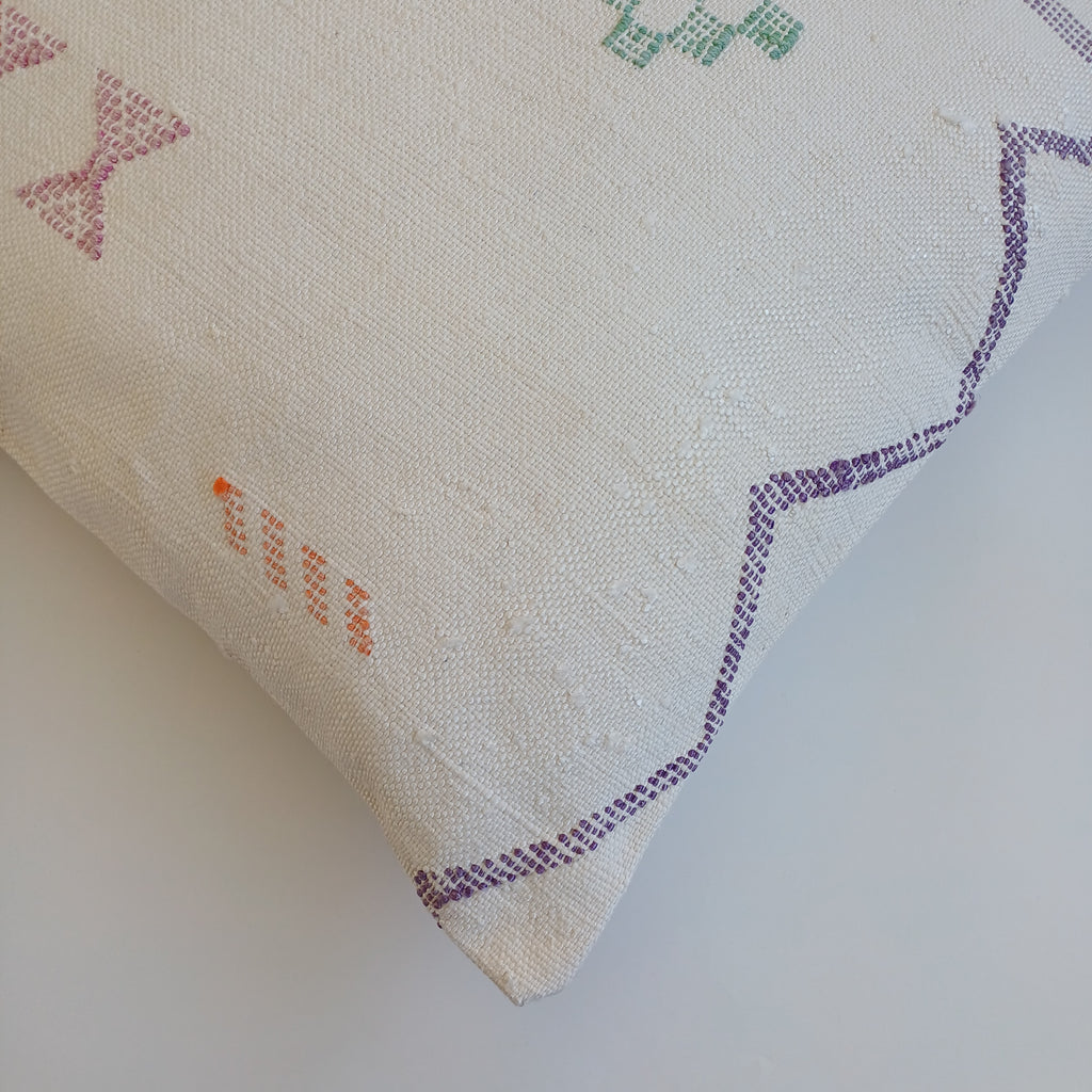 Moroccan Handmade Cream White Cactus Silk Cushion Cover 20''x20'' / 50x50 CM