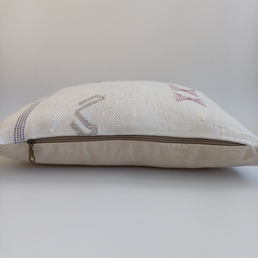 Moroccan Handmade Cream White Cactus Silk Cushion Cover 20''x20'' / 50x50 CM