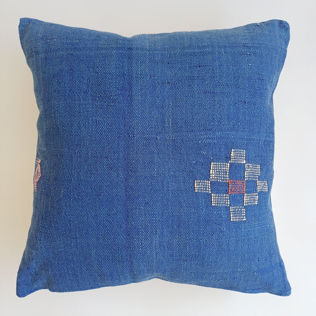Moroccan Handmade Royal Blue Cactus Silk Cushion Cover 20''x20'' / 50x50 CM