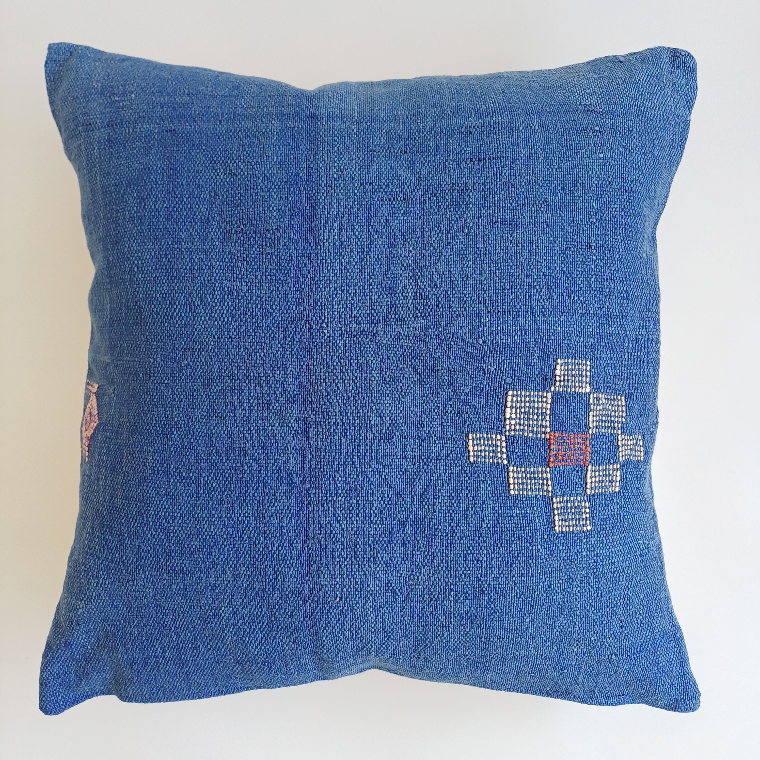 Moroccan Handmade Royal Blue Cactus Silk Cushion Cover 20''x20'' / 50x50 CM