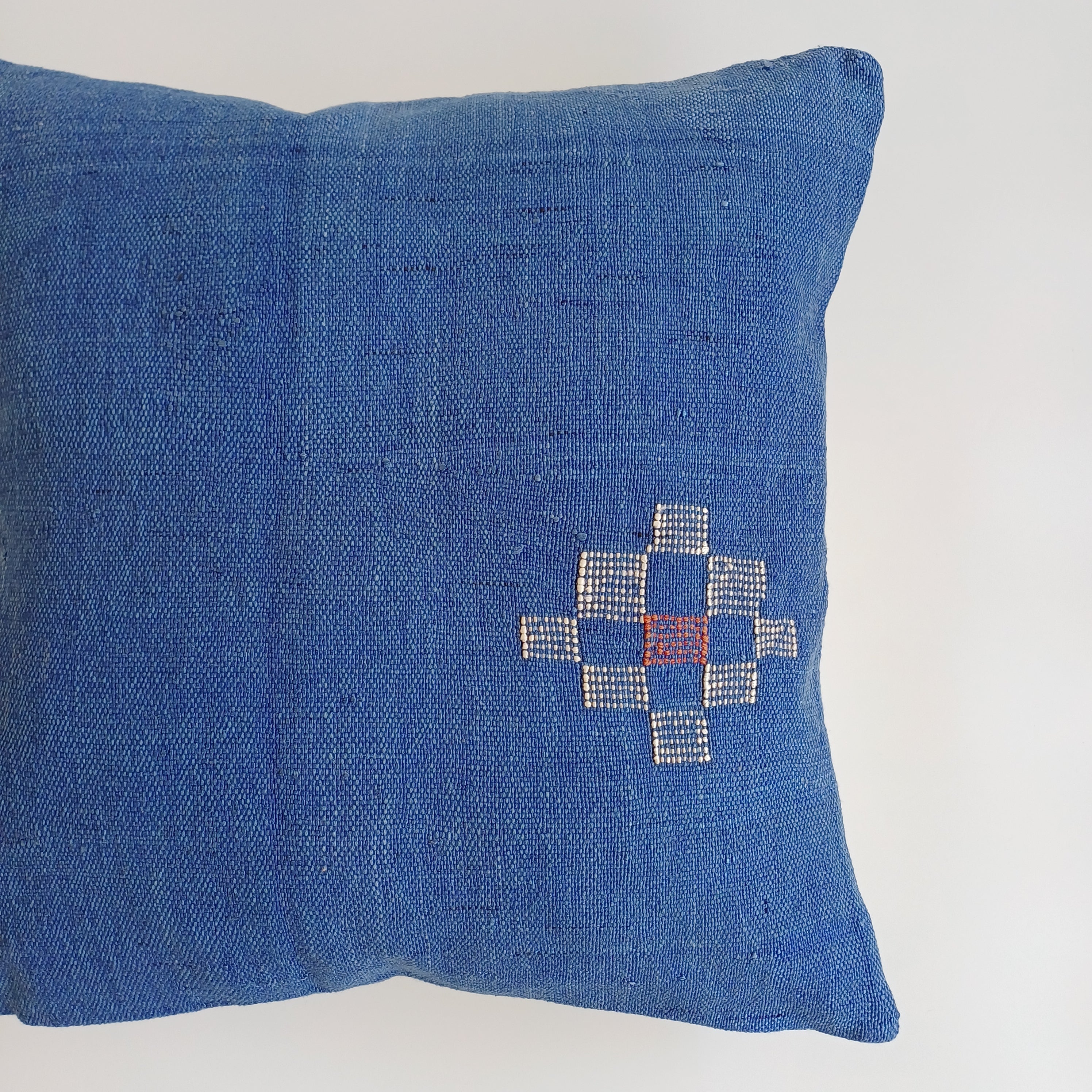 Moroccan Handmade Royal Blue Cactus Silk Cushion Cover 20''x20'' / 50x50 CM