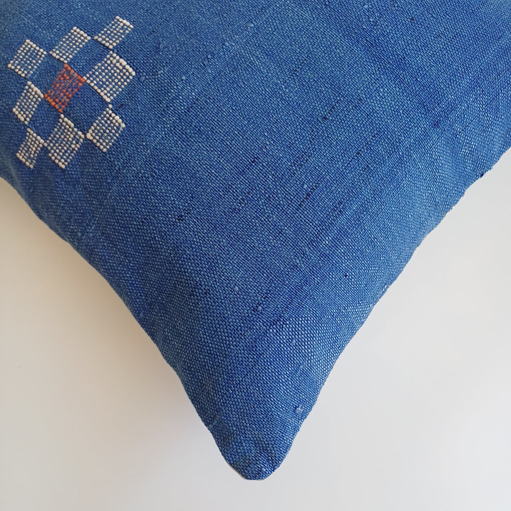 Moroccan Handmade Royal Blue Cactus Silk Cushion Cover 20''x20'' / 50x50 CM