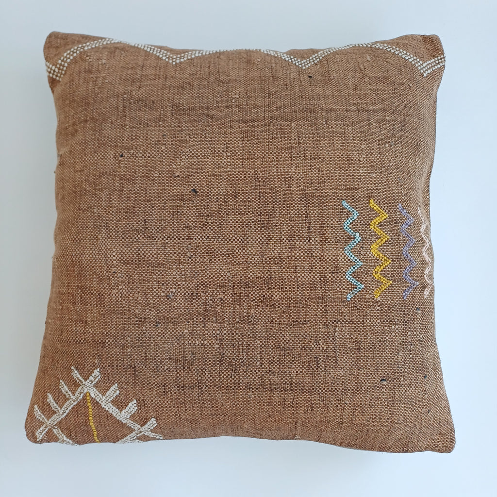 Moroccan Handmade Brown Cactus Silk Cushion Cover 20''x20'' / 50x50 CM