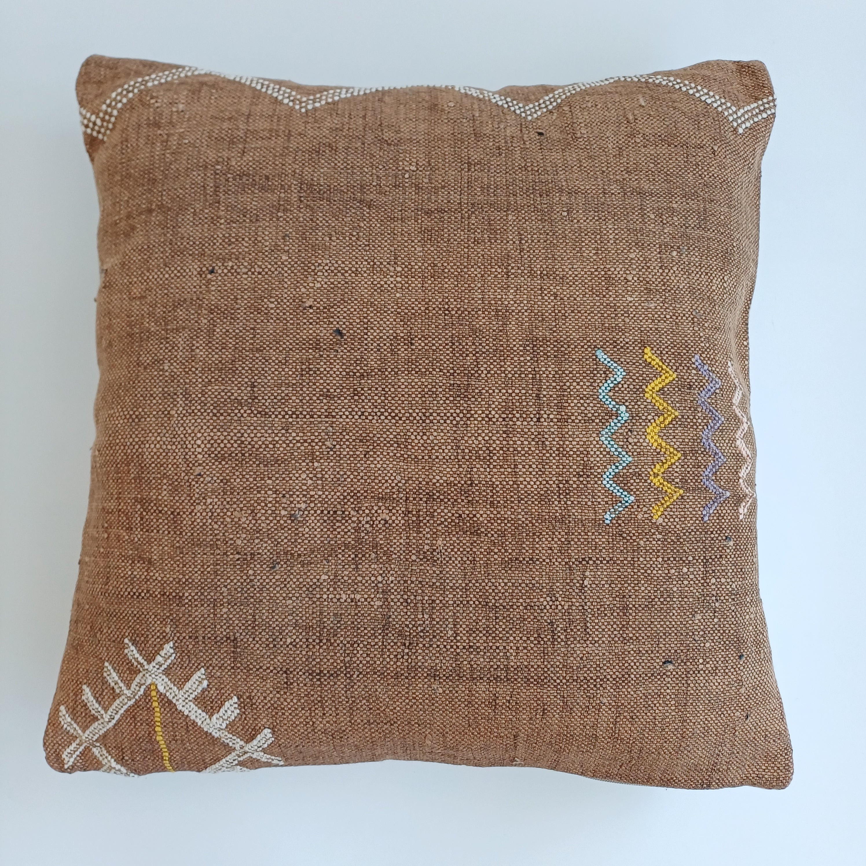 Moroccan Handmade Brown Cactus Silk Cushion Cover 20''x20'' / 50x50 CM