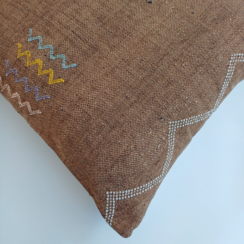 Moroccan Handmade Brown Cactus Silk Cushion Cover 20''x20'' / 50x50 CM