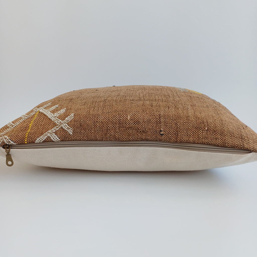 Moroccan Handmade Brown Cactus Silk Cushion Cover 20''x20'' / 50x50 CM