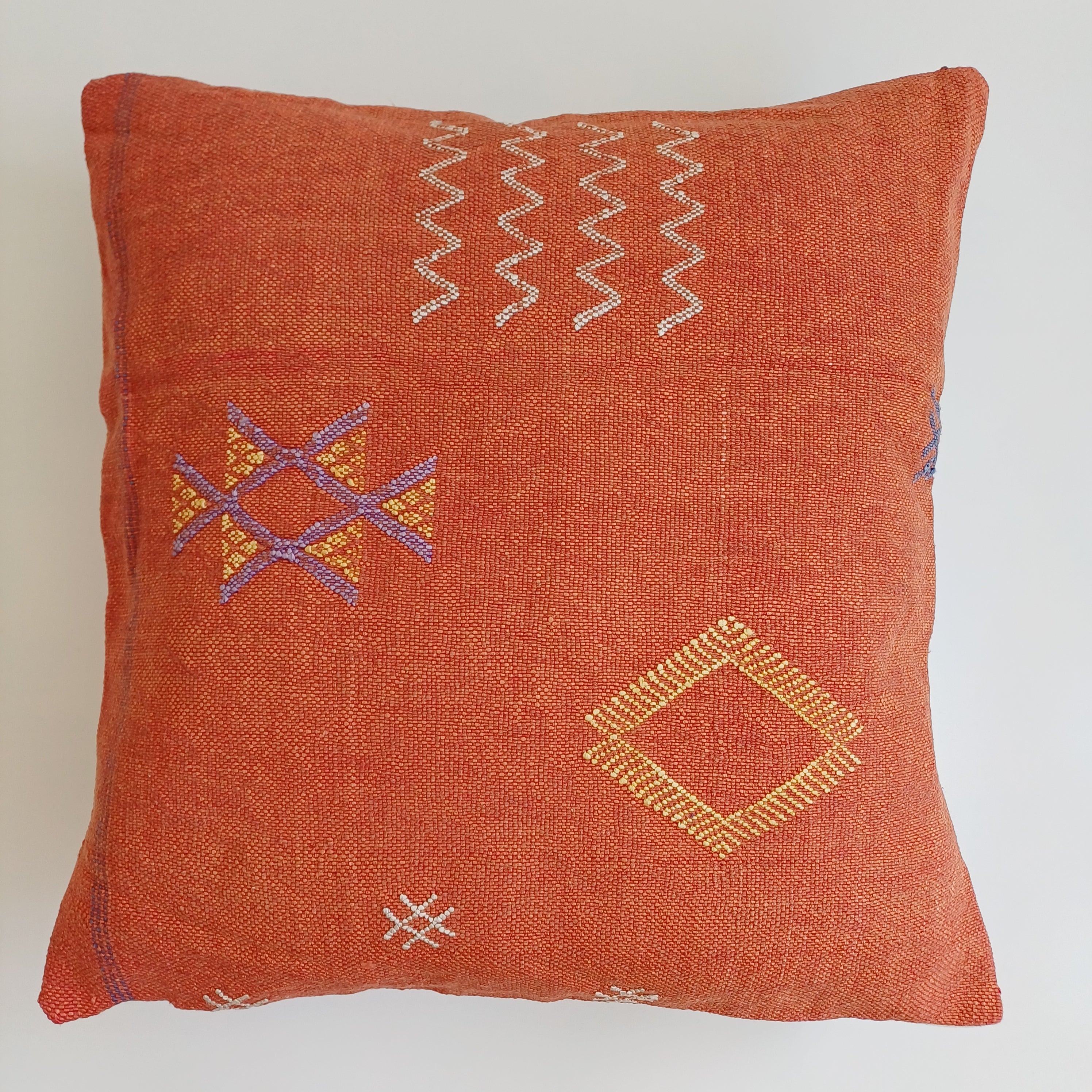 Moroccan Handmade Orange Red Cactus Silk Cushion Cover 20''x20'' / 50x50 CM
