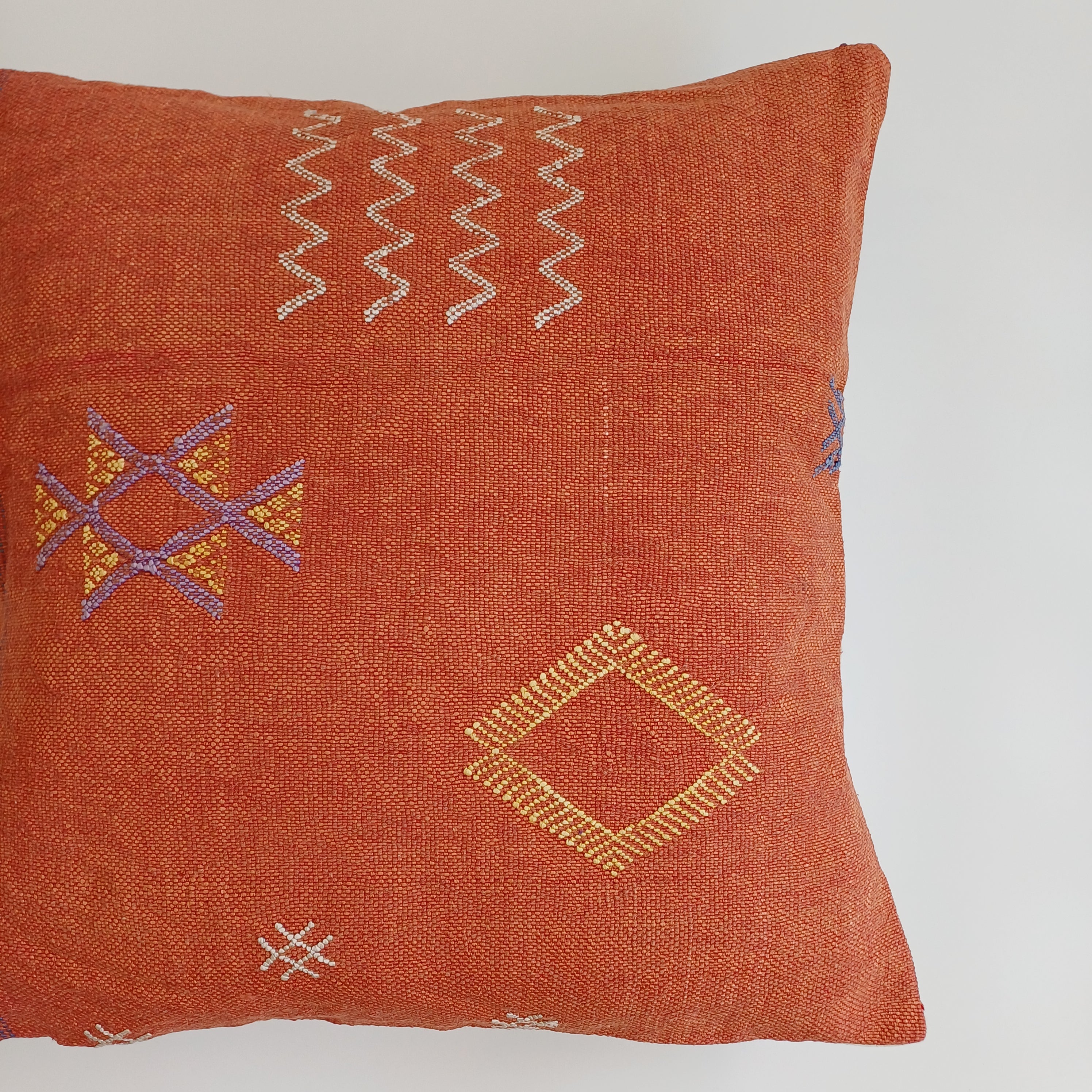 Moroccan Handmade Orange Red Cactus Silk Cushion Cover 20''x20'' / 50x50 CM