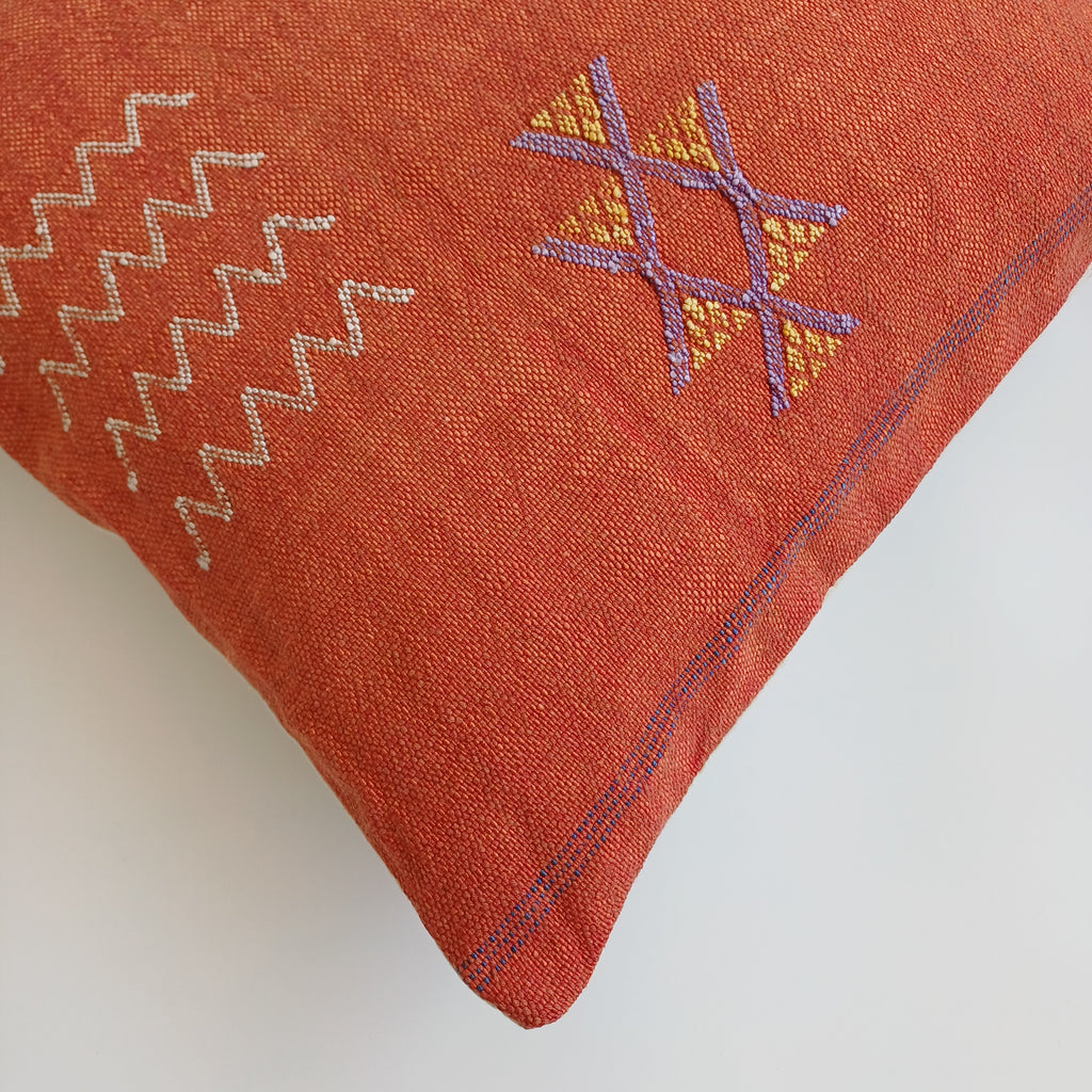 Moroccan Handmade Orange Red Cactus Silk Cushion Cover 20''x20'' / 50x50 CM