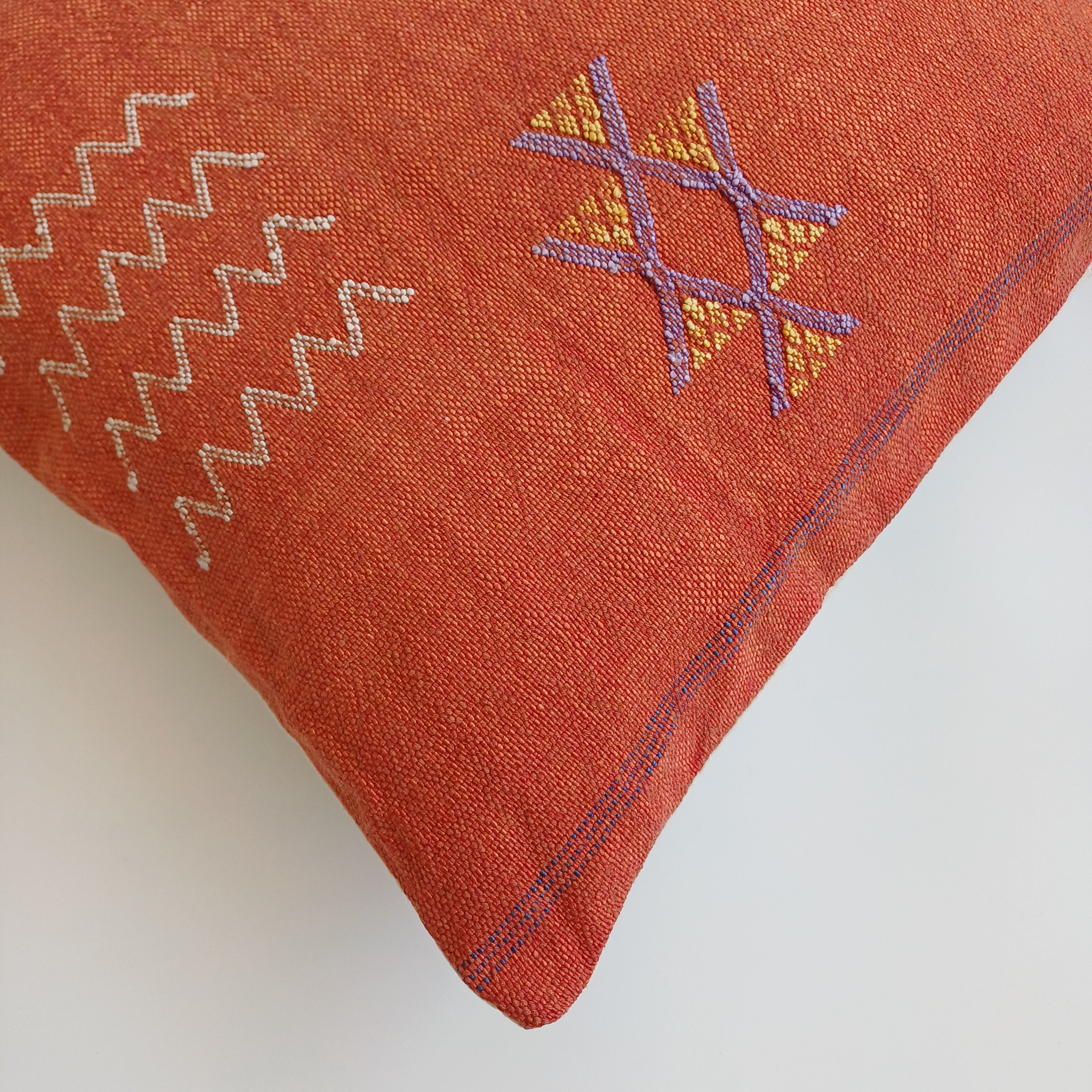 Moroccan Handmade Orange Red Cactus Silk Cushion Cover 20''x20'' / 50x50 CM