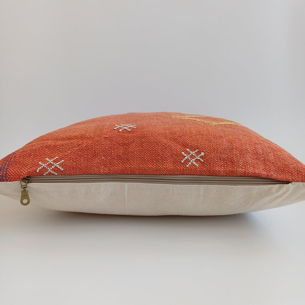 Moroccan Handmade Orange Red Cactus Silk Cushion Cover 20''x20'' / 50x50 CM