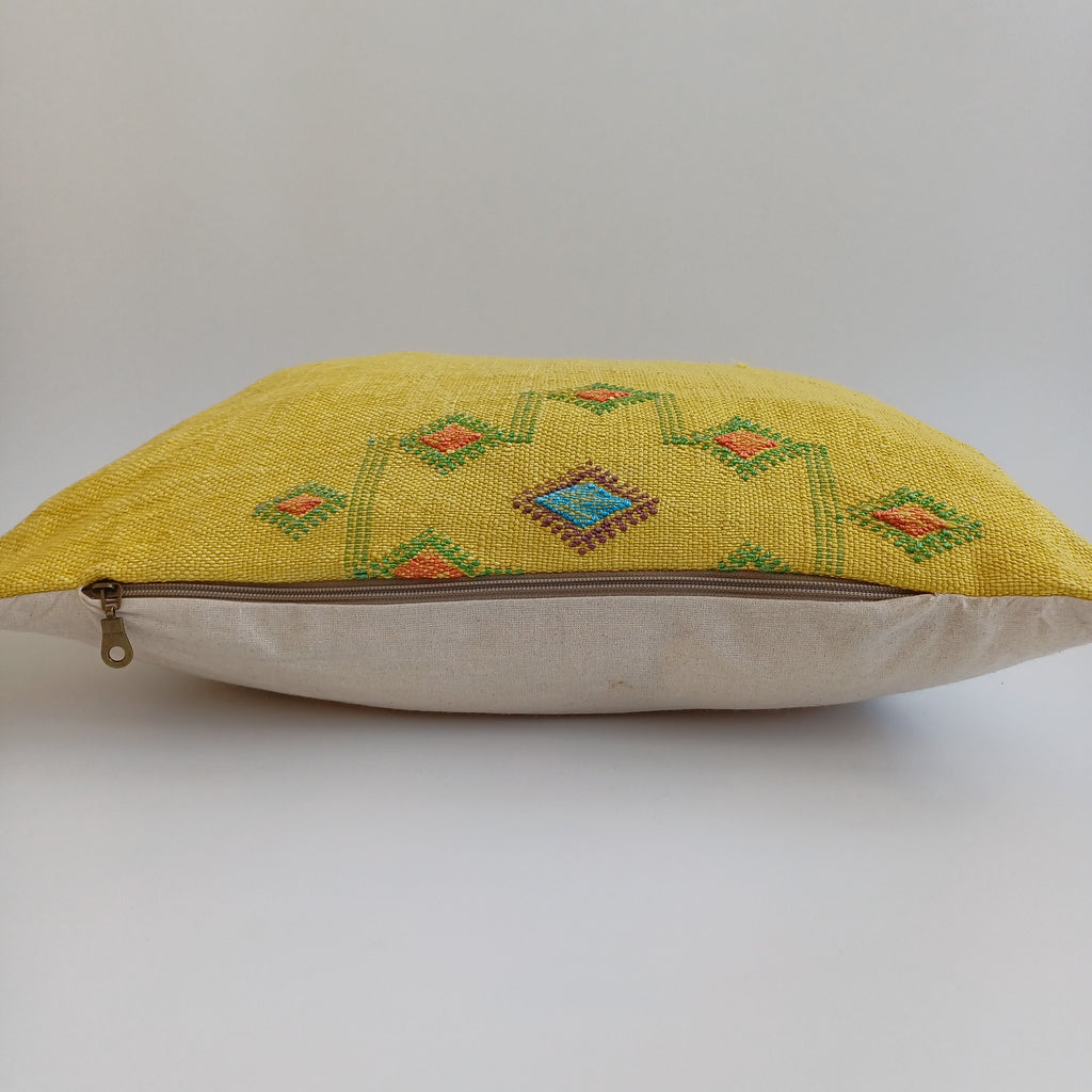 Moroccan Handmade Mustard Yellow Cactus Silk Cushion Cover 20''x20'' / 50x50 CM