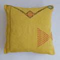Moroccan Handmade Mustard Yellow Cactus Silk Cushion Cover 20''x20'' / 50x50 CM