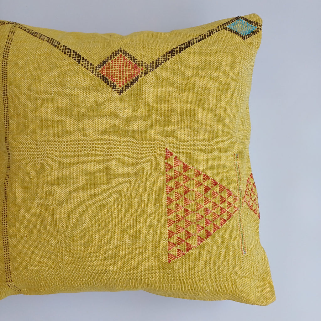 Moroccan Handmade Mustard Yellow Cactus Silk Cushion Cover 20''x20'' / 50x50 CM