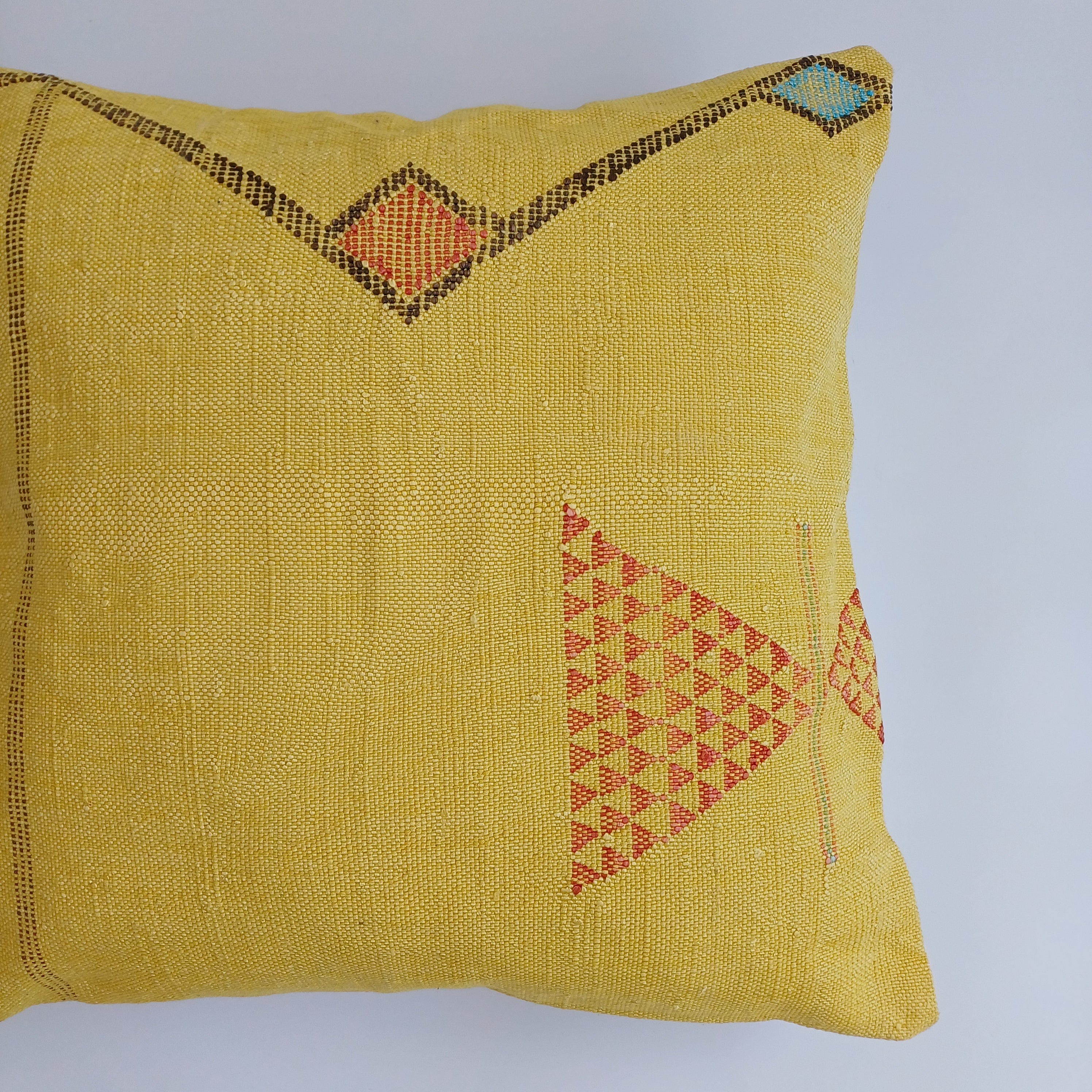 Moroccan Handmade Mustard Yellow Cactus Silk Cushion Cover 20''x20'' / 50x50 CM