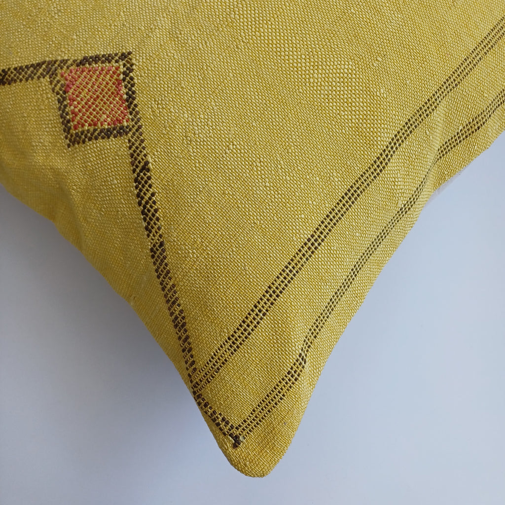 Moroccan Handmade Mustard Yellow Cactus Silk Cushion Cover 20''x20'' / 50x50 CM