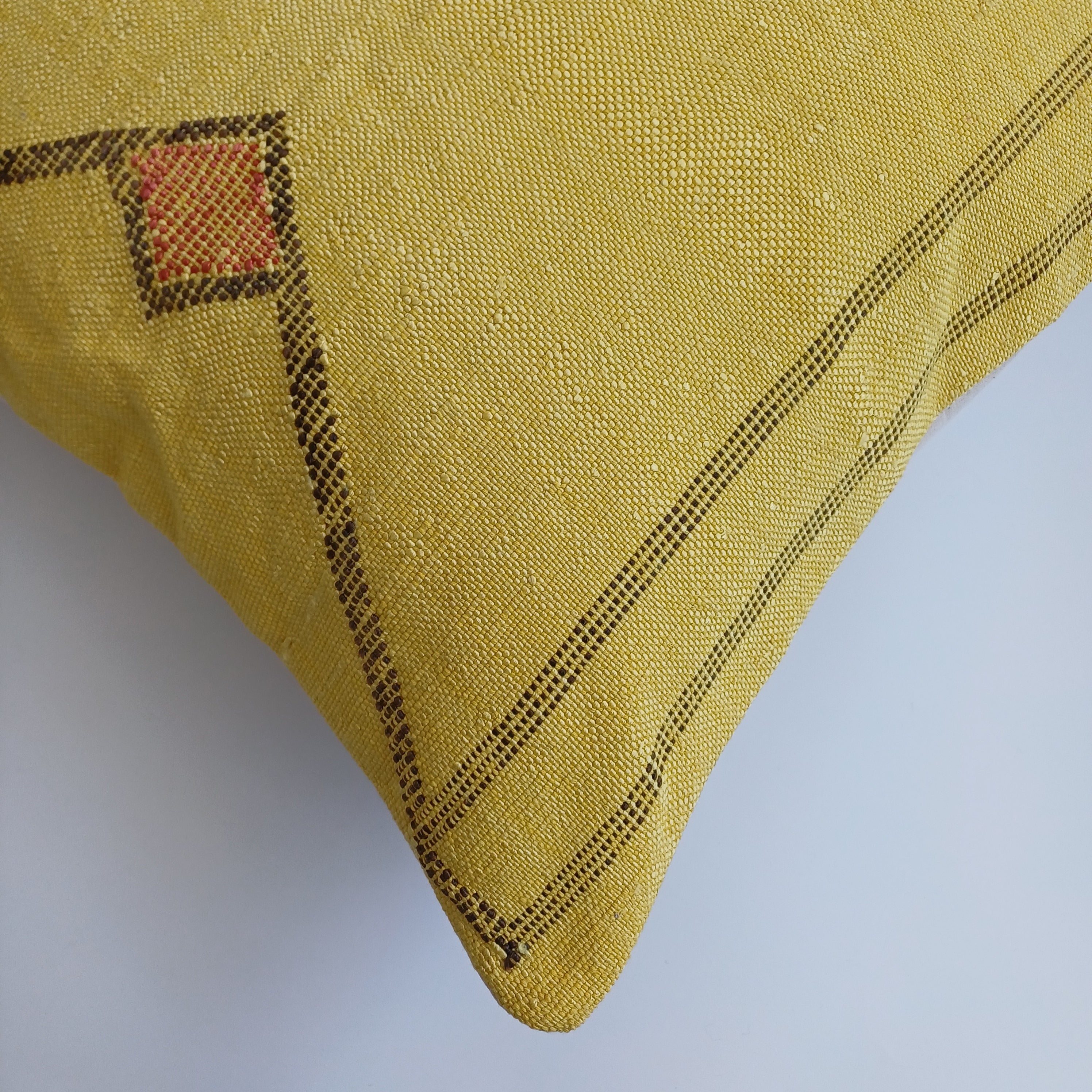 Moroccan Handmade Mustard Yellow Cactus Silk Cushion Cover 20''x20'' / 50x50 CM