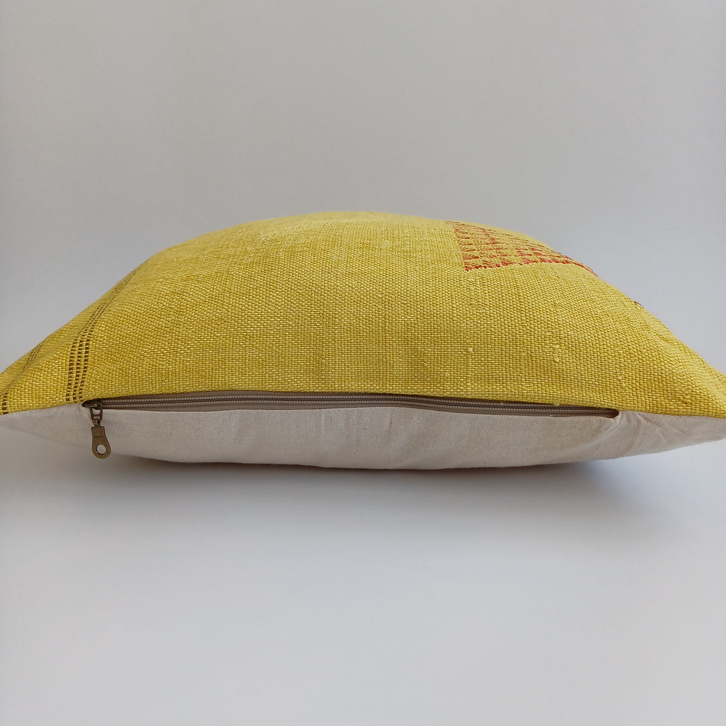 Moroccan Handmade Mustard Yellow Cactus Silk Cushion Cover 20''x20'' / 50x50 CM