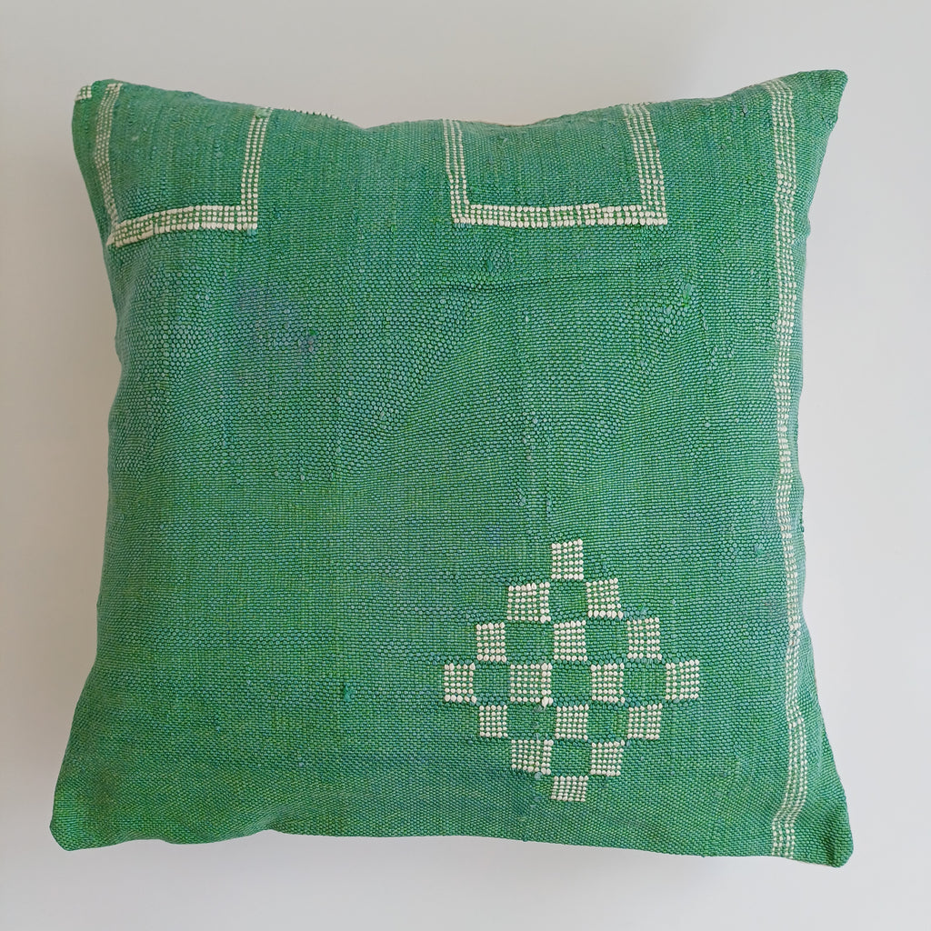 Moroccan Handmade Green Cactus Silk Cushion Cover 20''x20'' / 50x50 CM