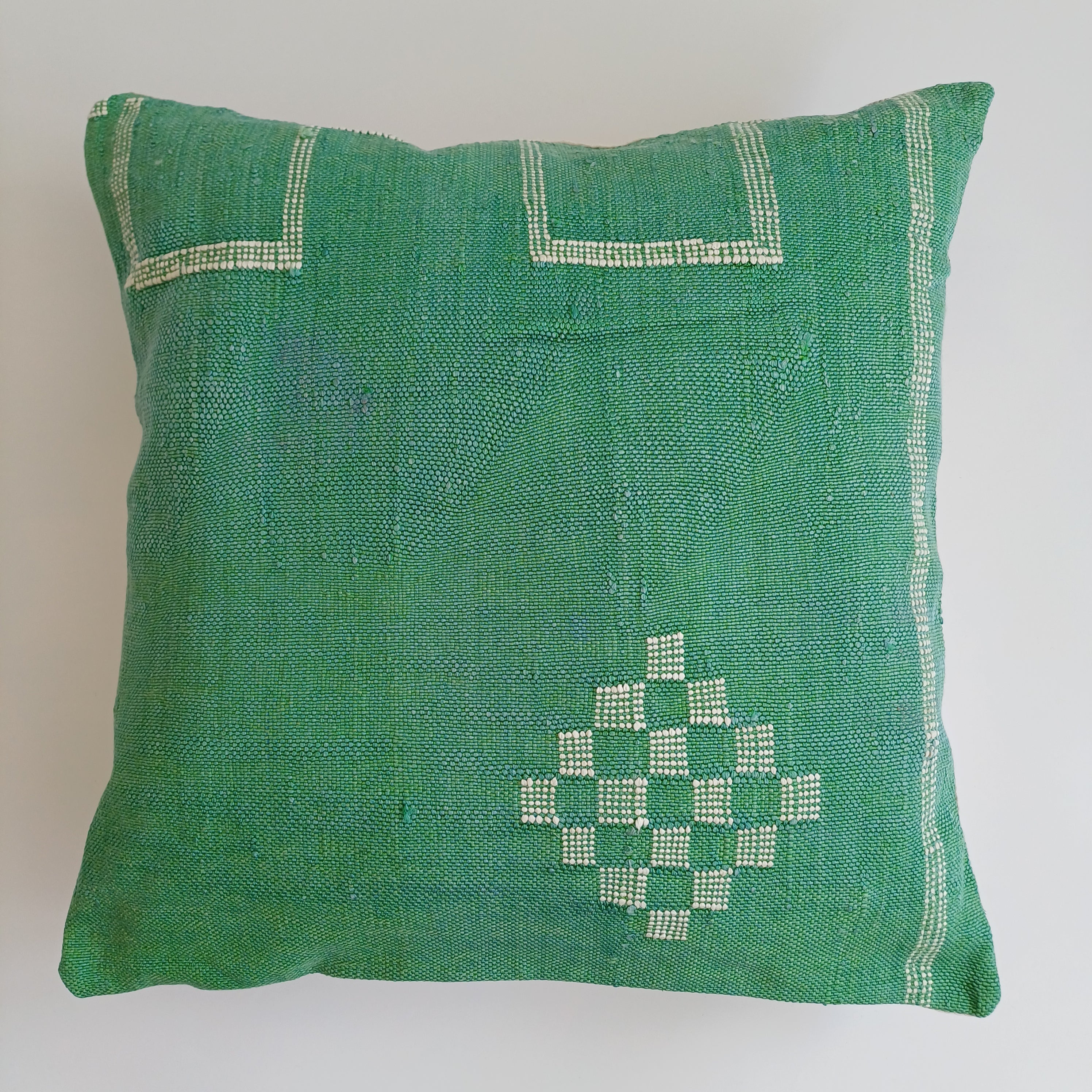 Moroccan Handmade Green Cactus Silk Cushion Cover 20''x20'' / 50x50 CM
