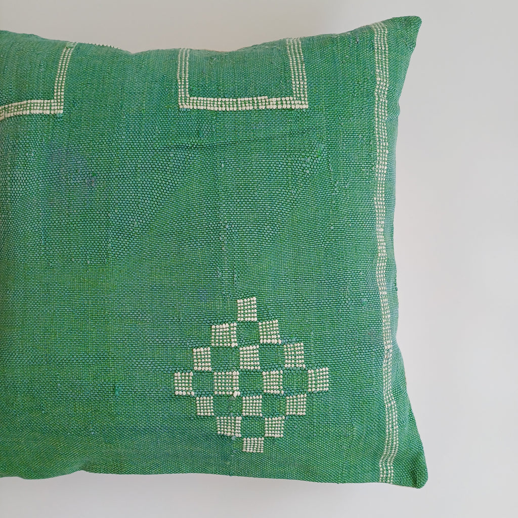 Moroccan Handmade Green Cactus Silk Cushion Cover 20''x20'' / 50x50 CM