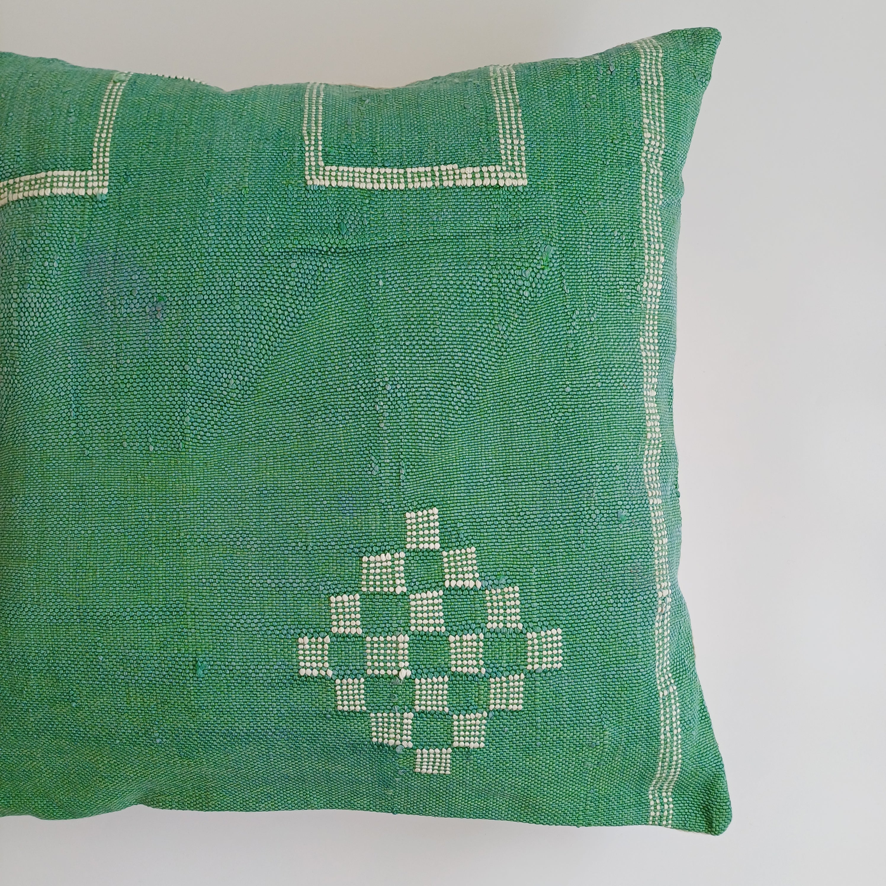 Moroccan Handmade Green Cactus Silk Cushion Cover 20''x20'' / 50x50 CM