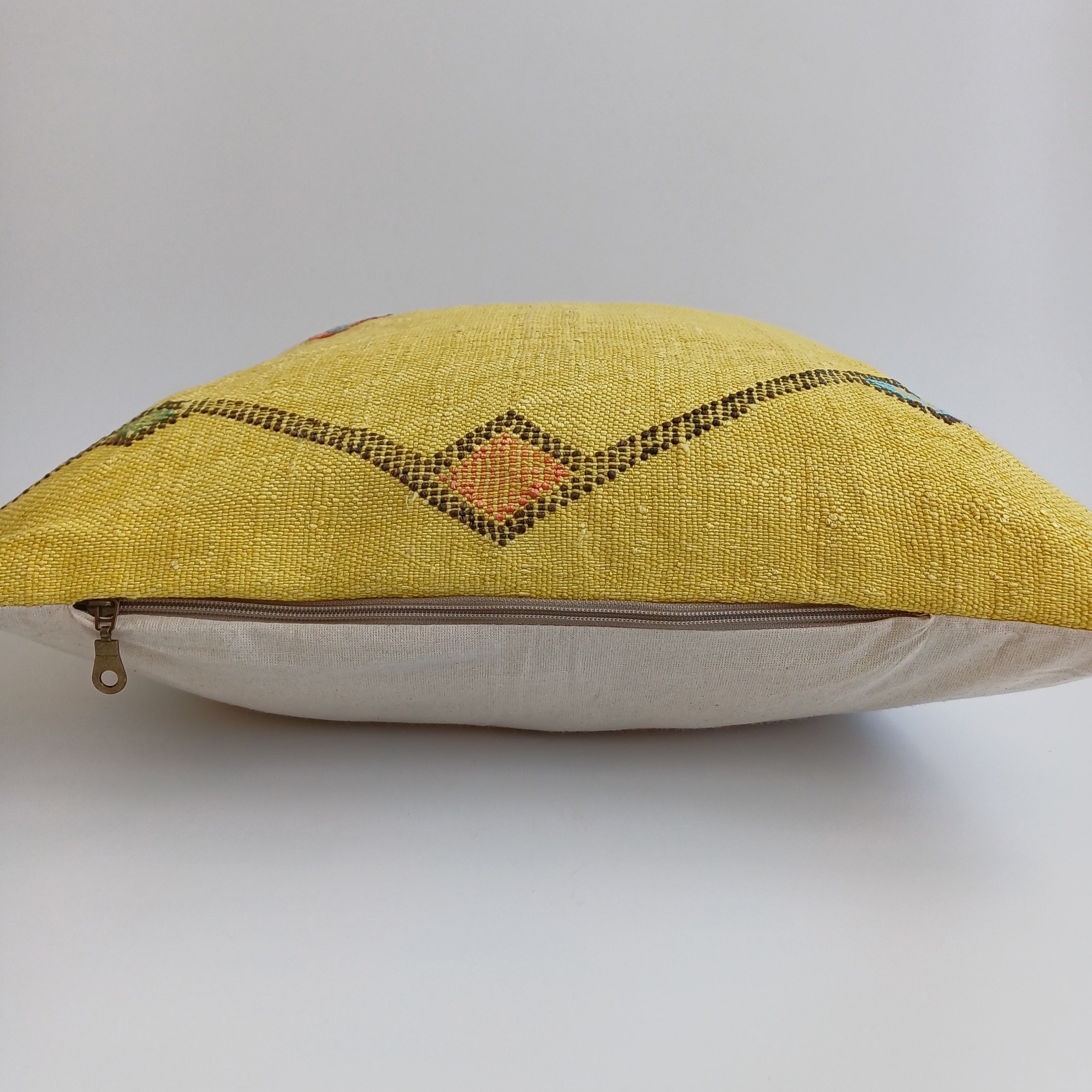 Moroccan Handmade Mustard Yellow Cactus Silk Cushion Cover 20''x20'' / 50x50 CM