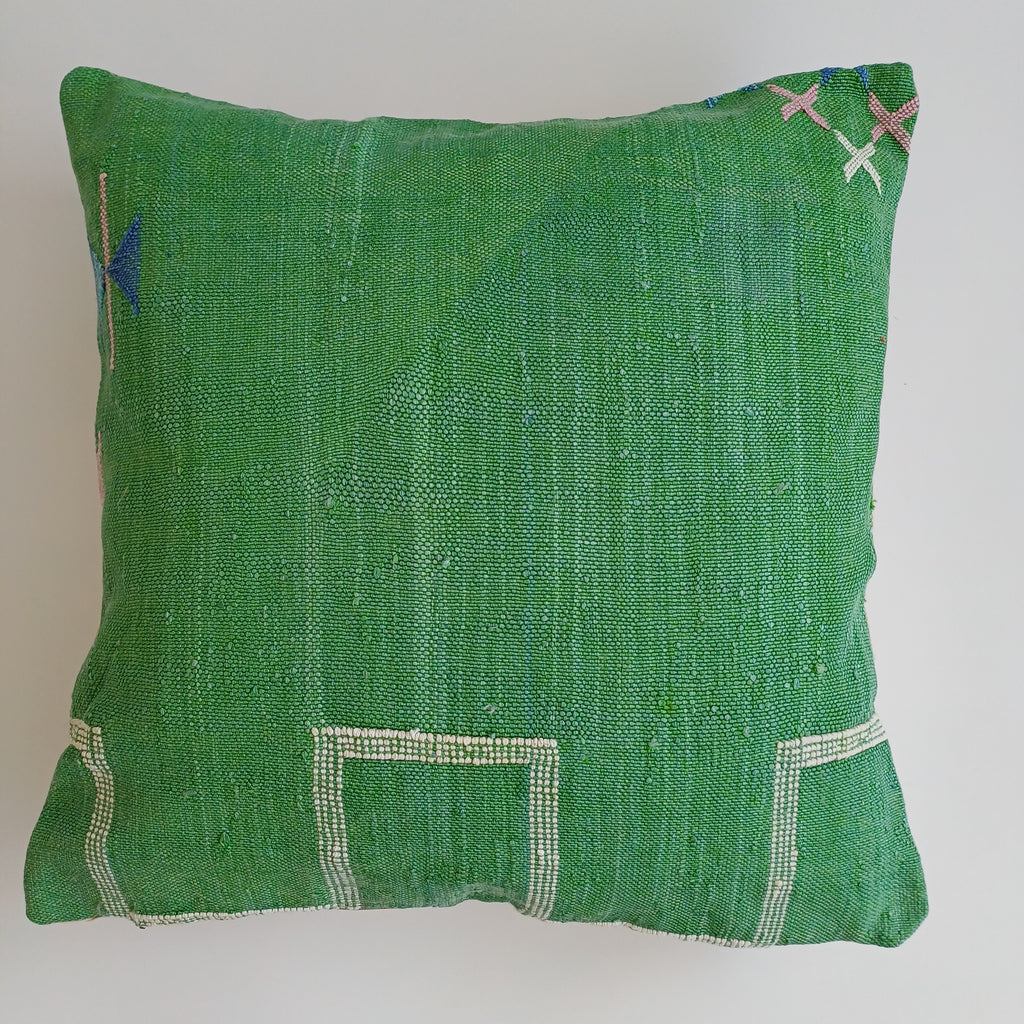 Moroccan Handmade Green Cactus Silk Cushion Cover 20''x20'' / 50x50 CM