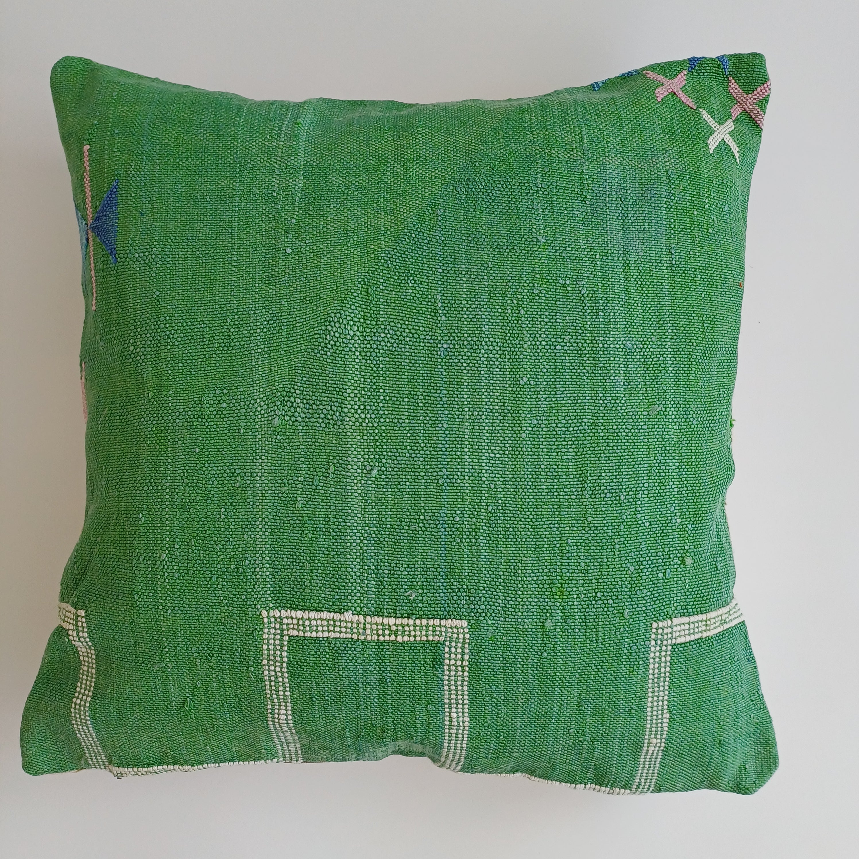 Moroccan Handmade Green Cactus Silk Cushion Cover 20''x20'' / 50x50 CM