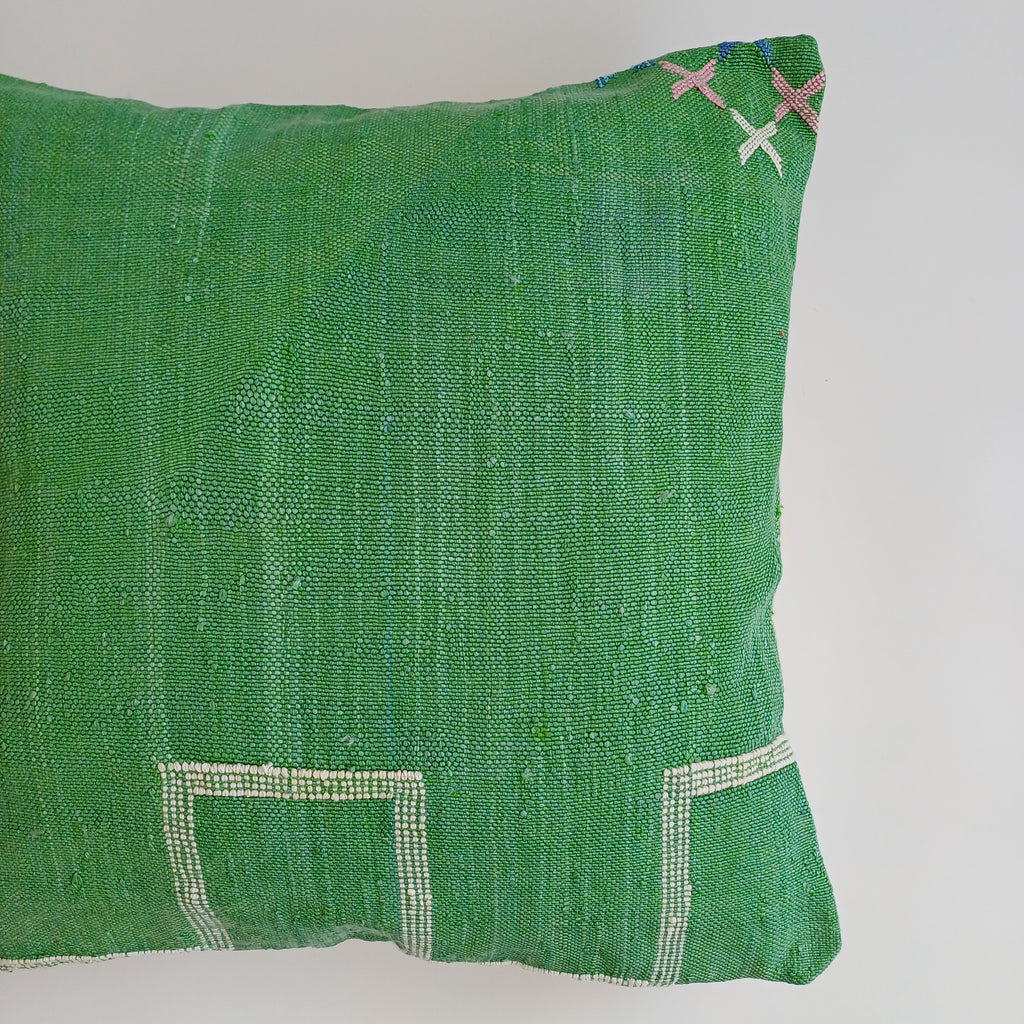 Moroccan Handmade Green Cactus Silk Cushion Cover 20''x20'' / 50x50 CM