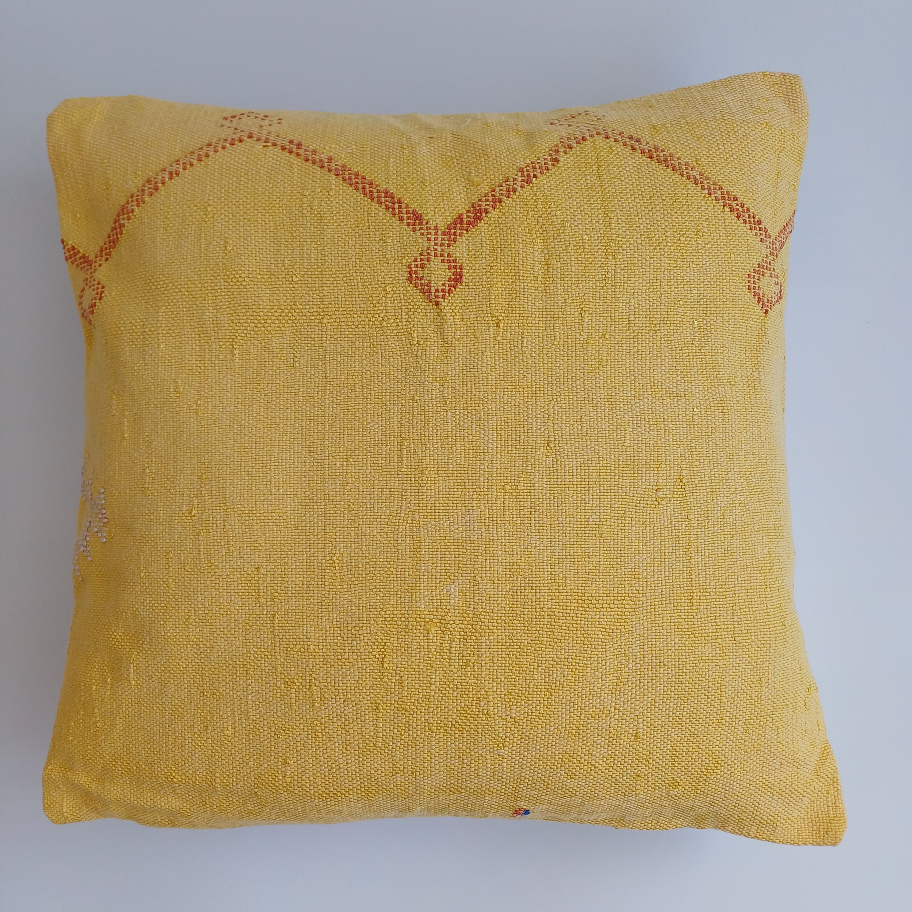 Moroccan Handmade Mustard Yellow Cactus Silk Cushion Cover 20''x20'' / 50x50 CM
