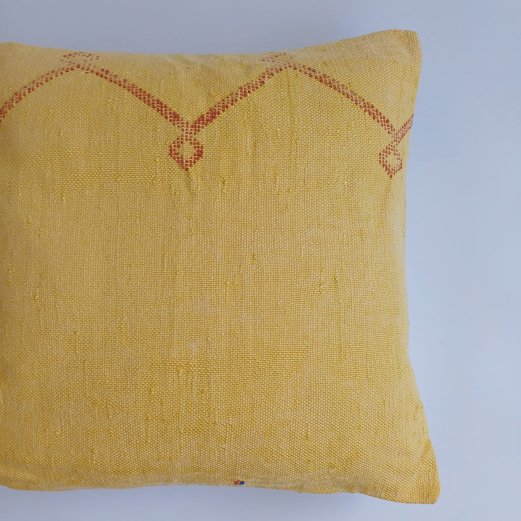 Moroccan Handmade Mustard Yellow Cactus Silk Cushion Cover 20''x20'' / 50x50 CM