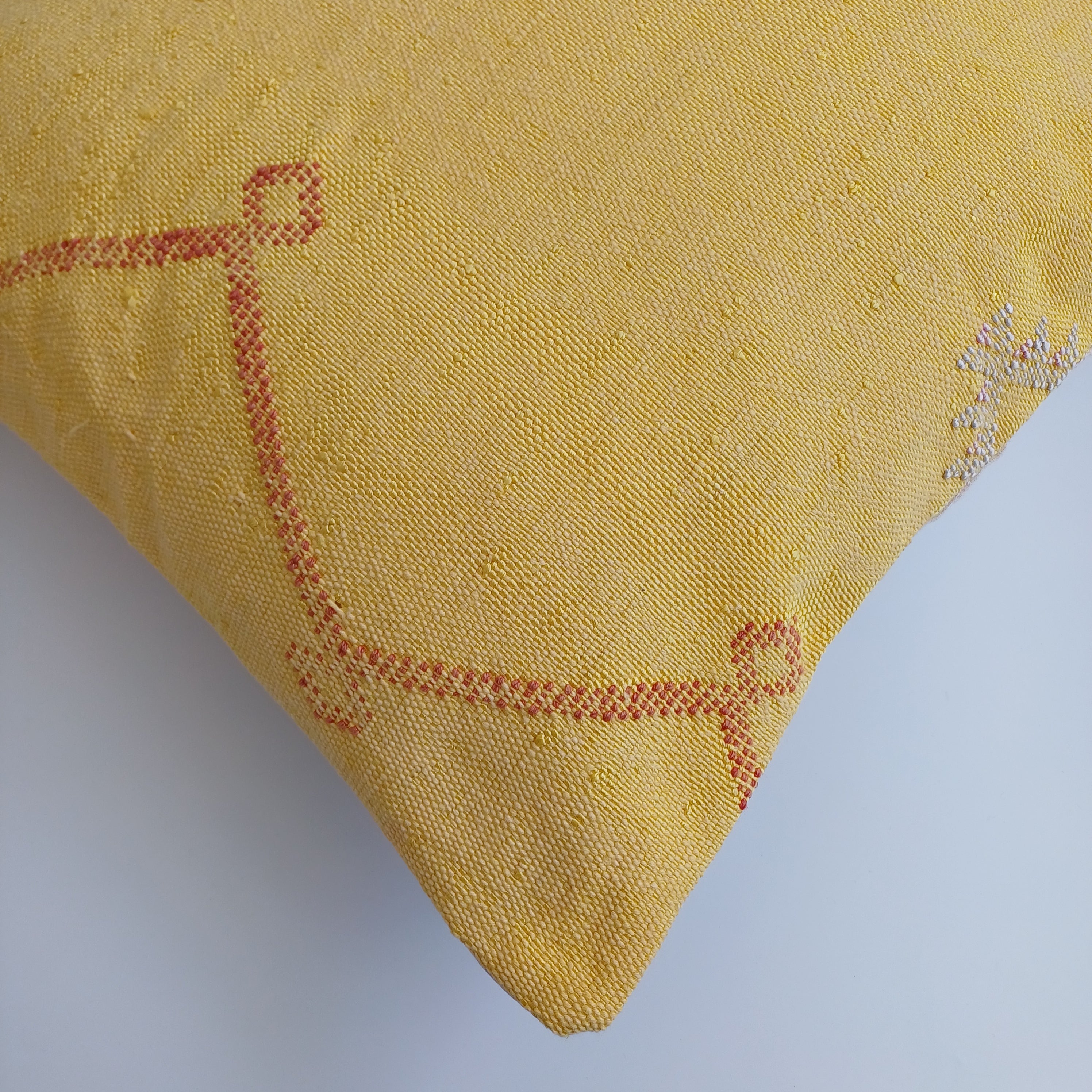 Moroccan Handmade Mustard Yellow Cactus Silk Cushion Cover 20''x20'' / 50x50 CM