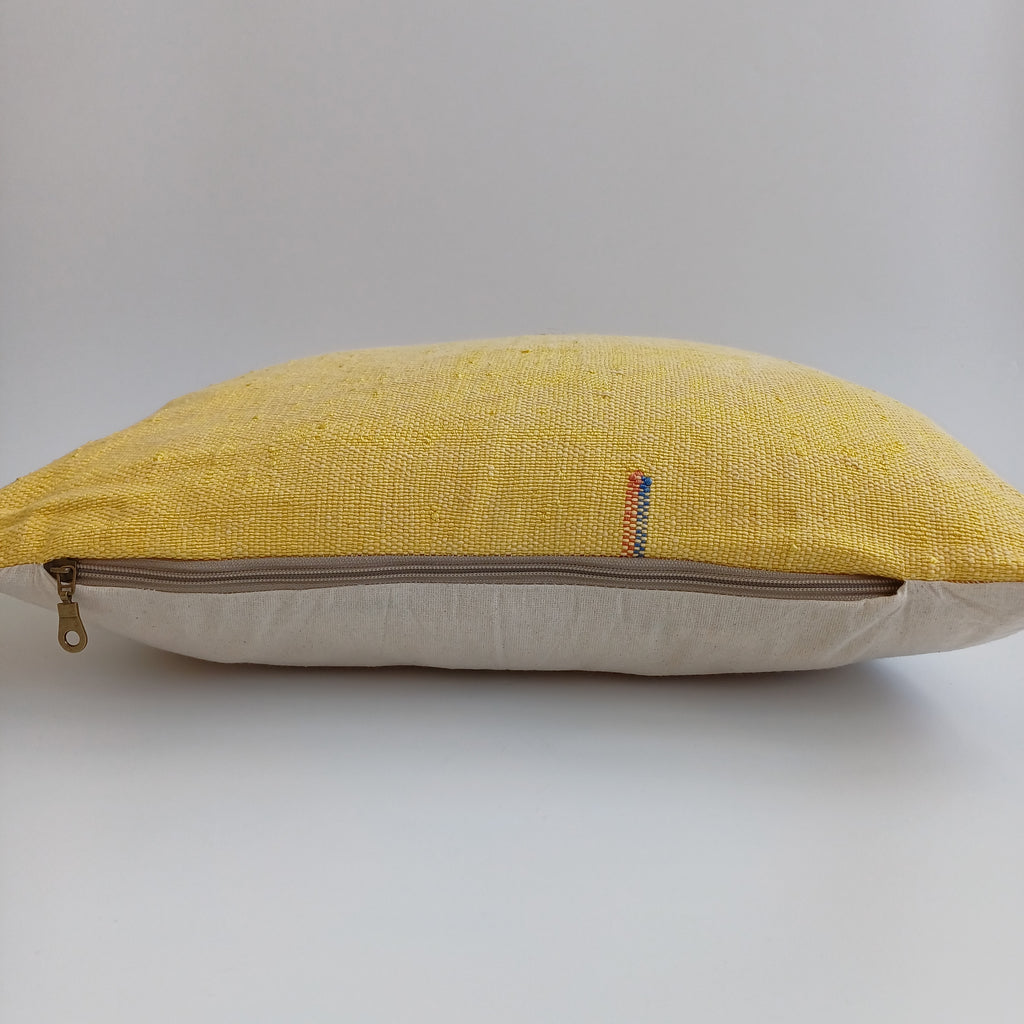 Moroccan Handmade Mustard Yellow Cactus Silk Cushion Cover 20''x20'' / 50x50 CM