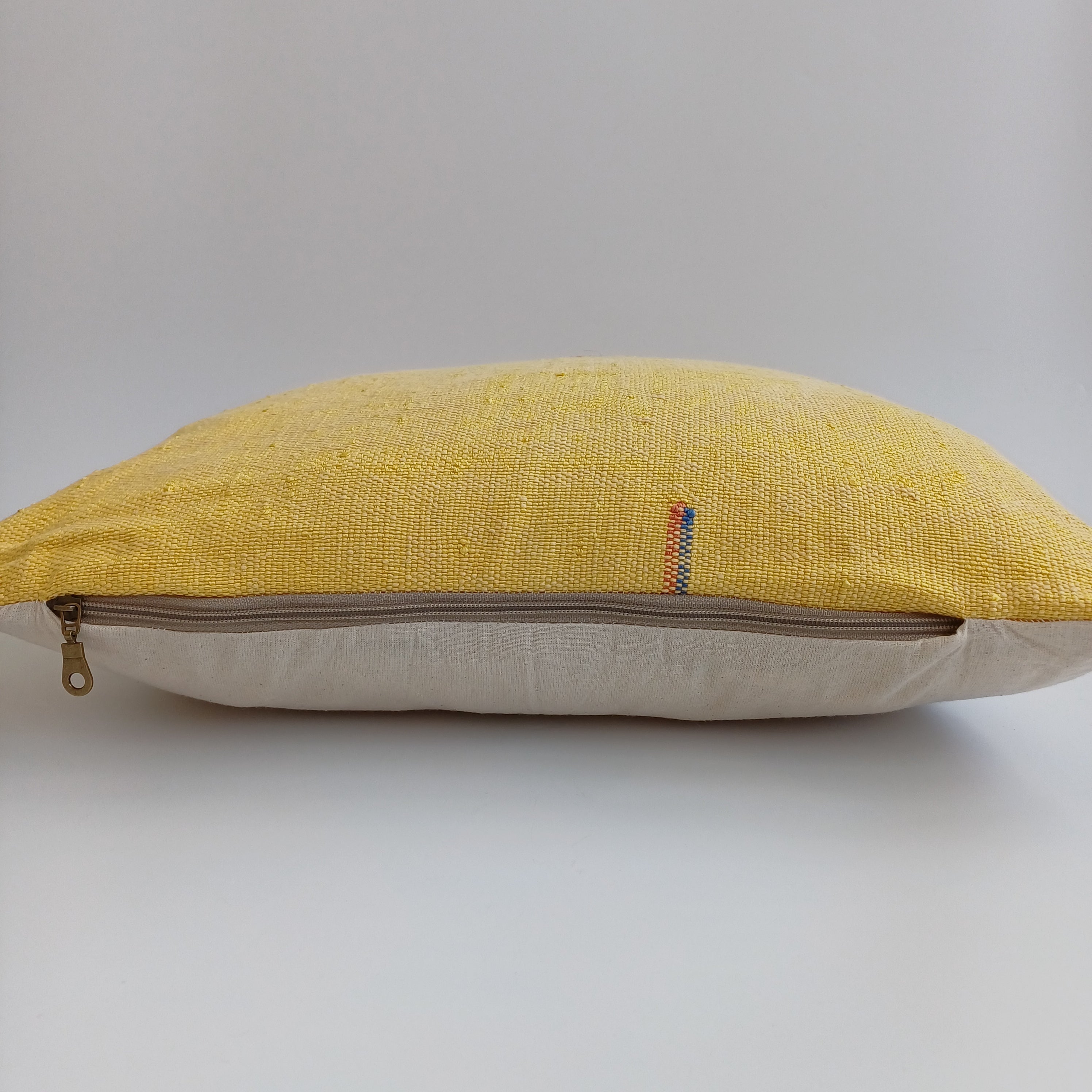 Moroccan Handmade Mustard Yellow Cactus Silk Cushion Cover 20''x20'' / 50x50 CM