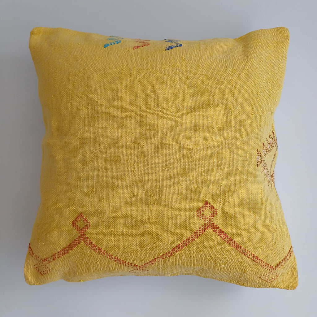 Moroccan Handmade Mustard Yellow Cactus Silk Cushion Cover 20''x20'' / 50x50 CM
